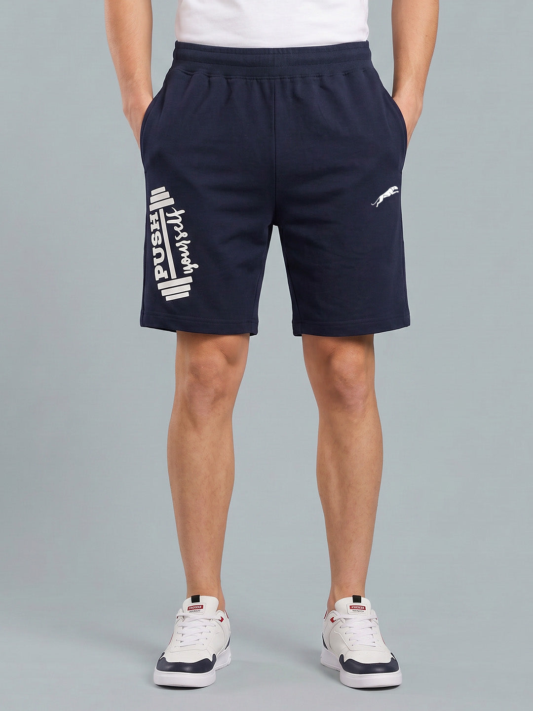 ARDEUR ZEAL IN YOU Men's Navy Regular Fit Push Yourself Dumbbell Typography Shorts