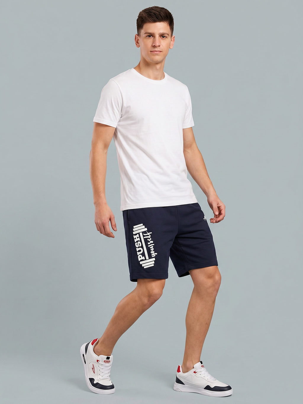 ARDEUR ZEAL IN YOU Men's Navy Regular Fit Push Yourself Dumbbell Typography Shorts