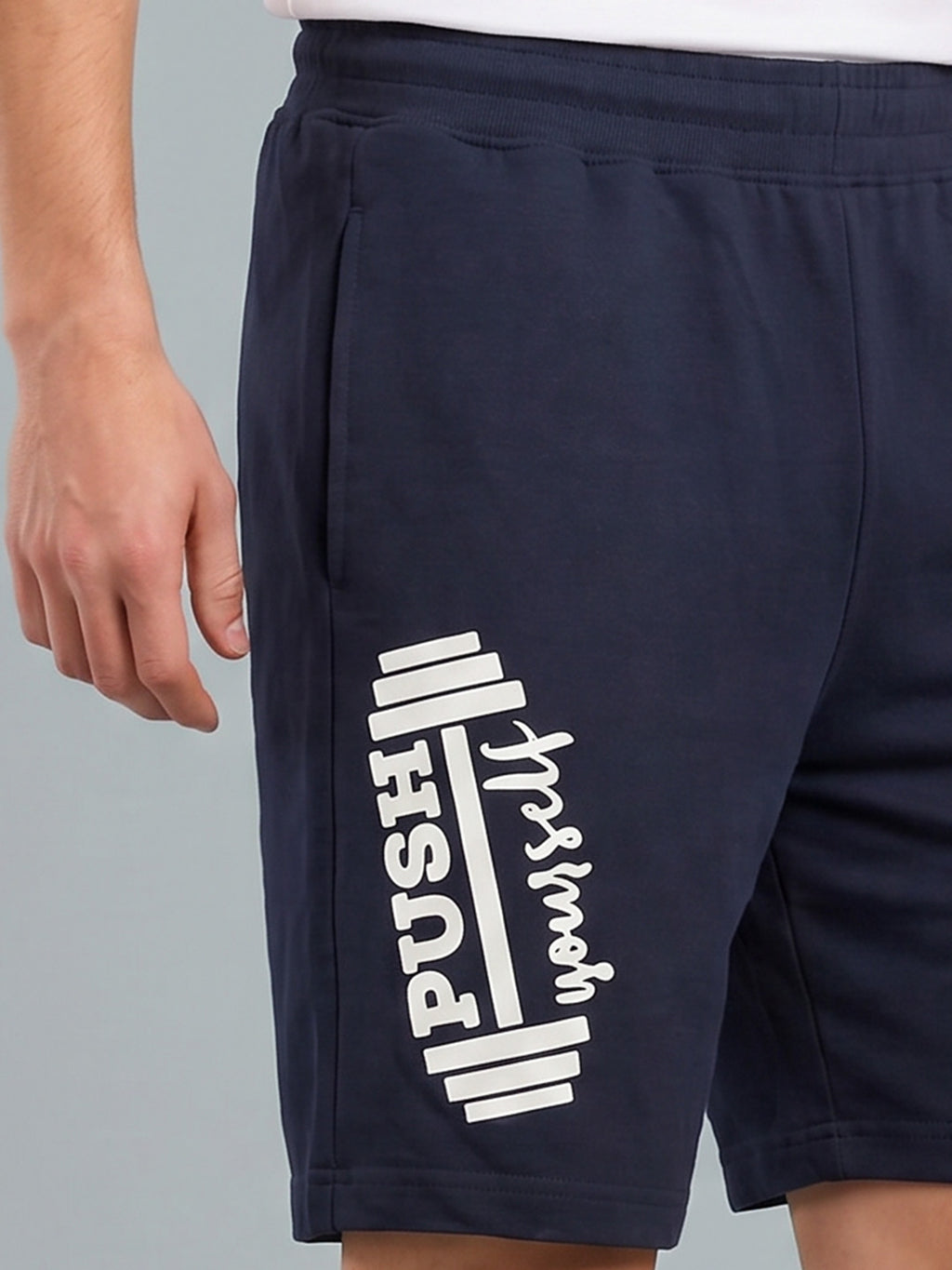 ARDEUR ZEAL IN YOU Men's Navy Regular Fit Push Yourself Dumbbell Typography Shorts