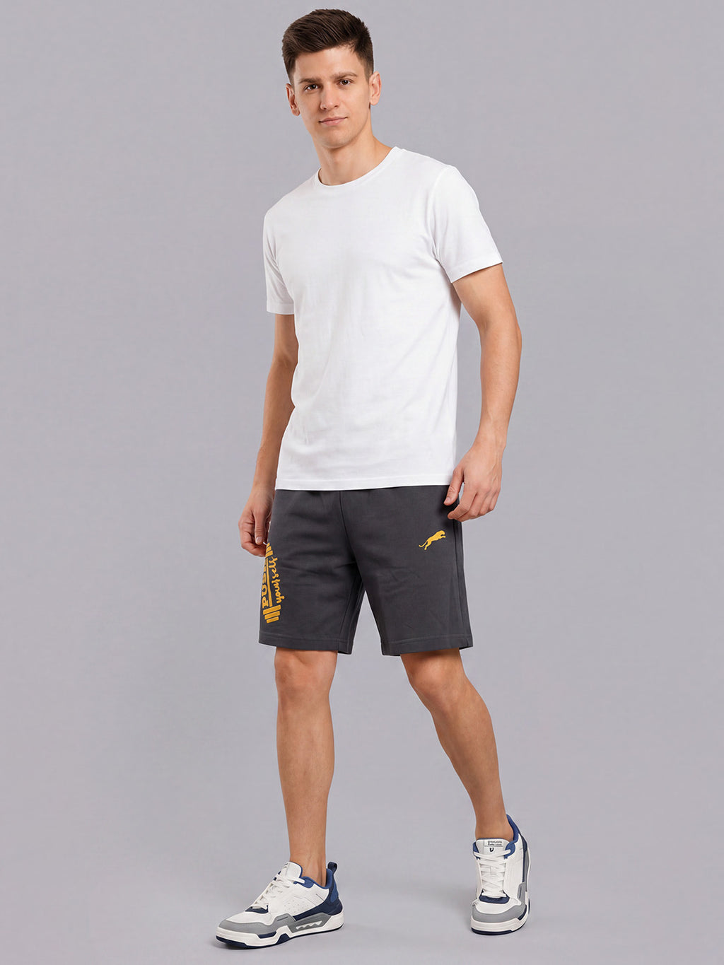 ARDEUR ZEAL IN YOU Men's Steel Grey Regular Fit Push Yourself Dumbbell Typography Shorts