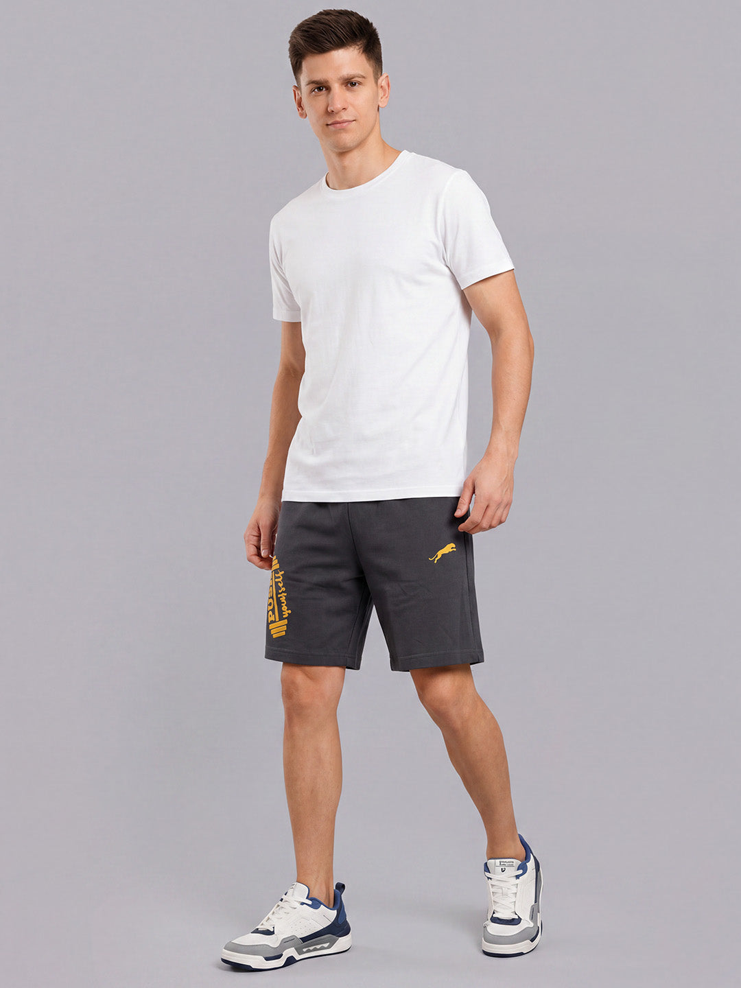 ARDEUR ZEAL IN YOU Men's Steel Grey Regular Fit Push Yourself Dumbbell Typography Shorts