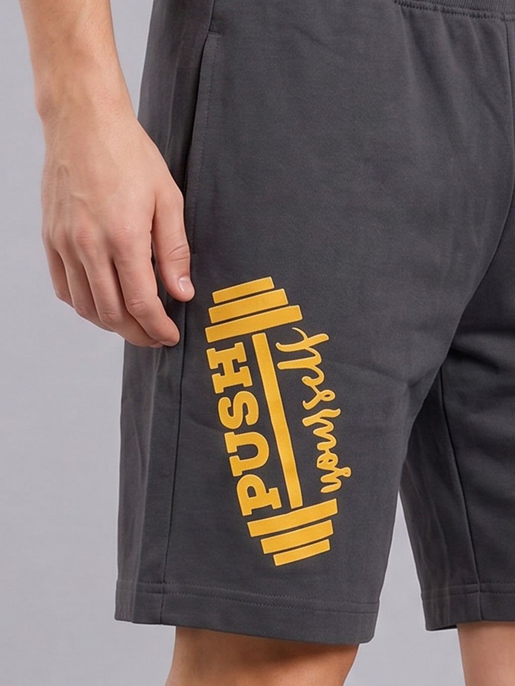 ARDEUR ZEAL IN YOU Men's Steel Grey Regular Fit Push Yourself Dumbbell Typography Shorts