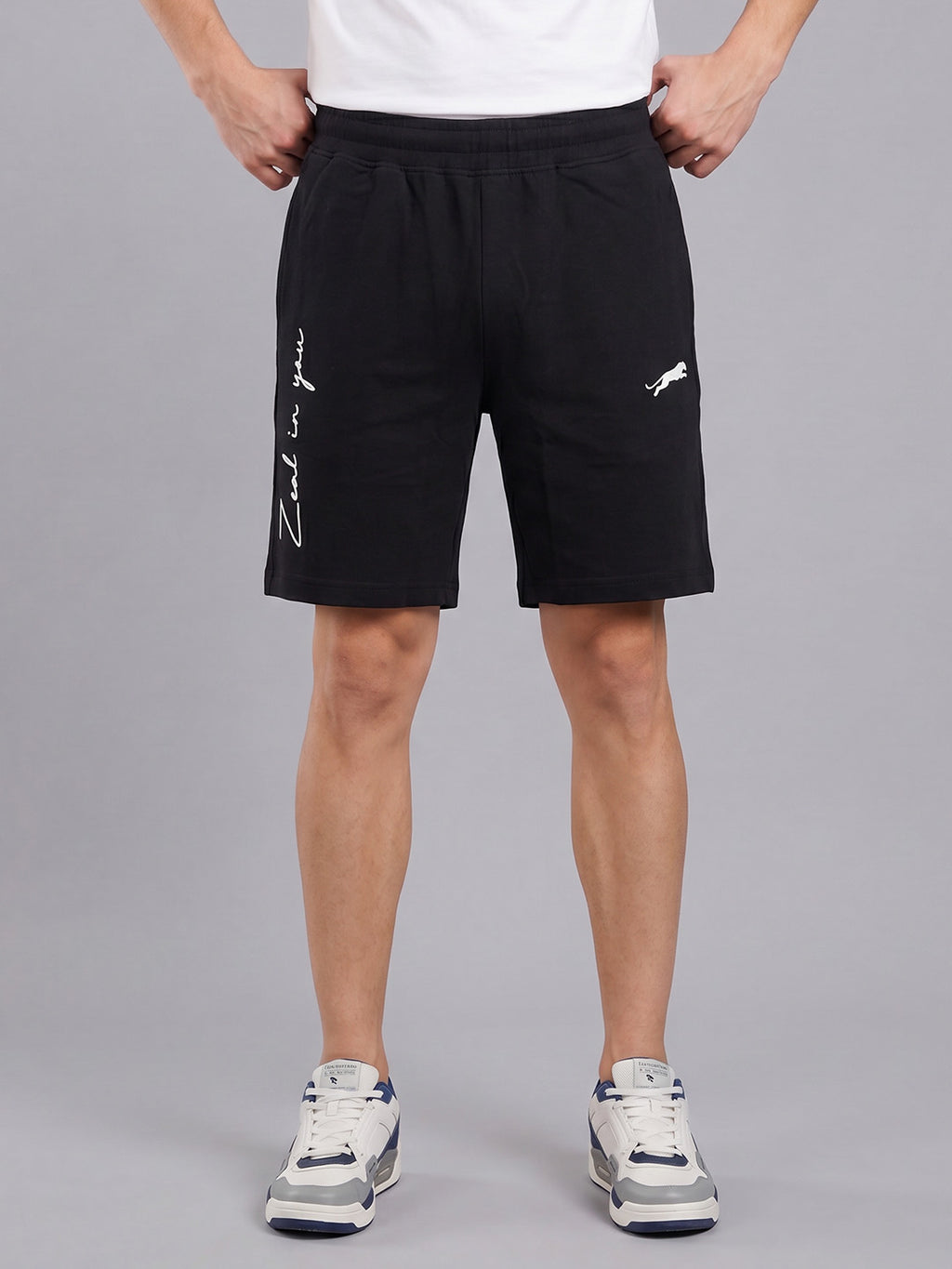 ARDEUR ZEAL IN YOU Men's Black Regular Fit Cursive Branding Typography Shorts