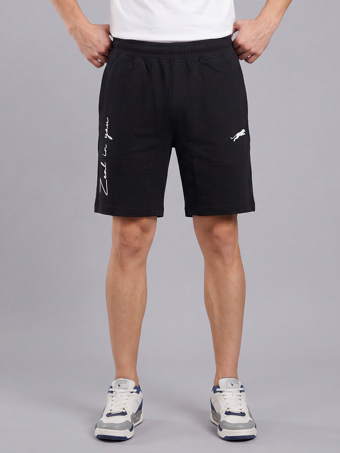 ARDEUR ZEAL IN YOU Men's Black Regular Fit Cursive Branding Typography Shorts