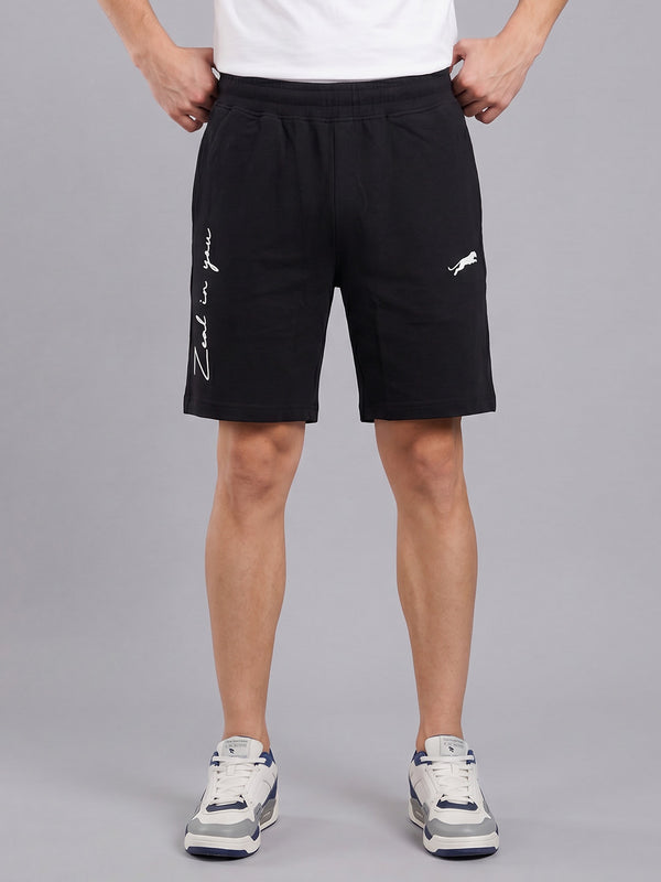 ARDEUR ZEAL IN YOU Men's Black Regular Fit Cursive Branding Typography Shorts
