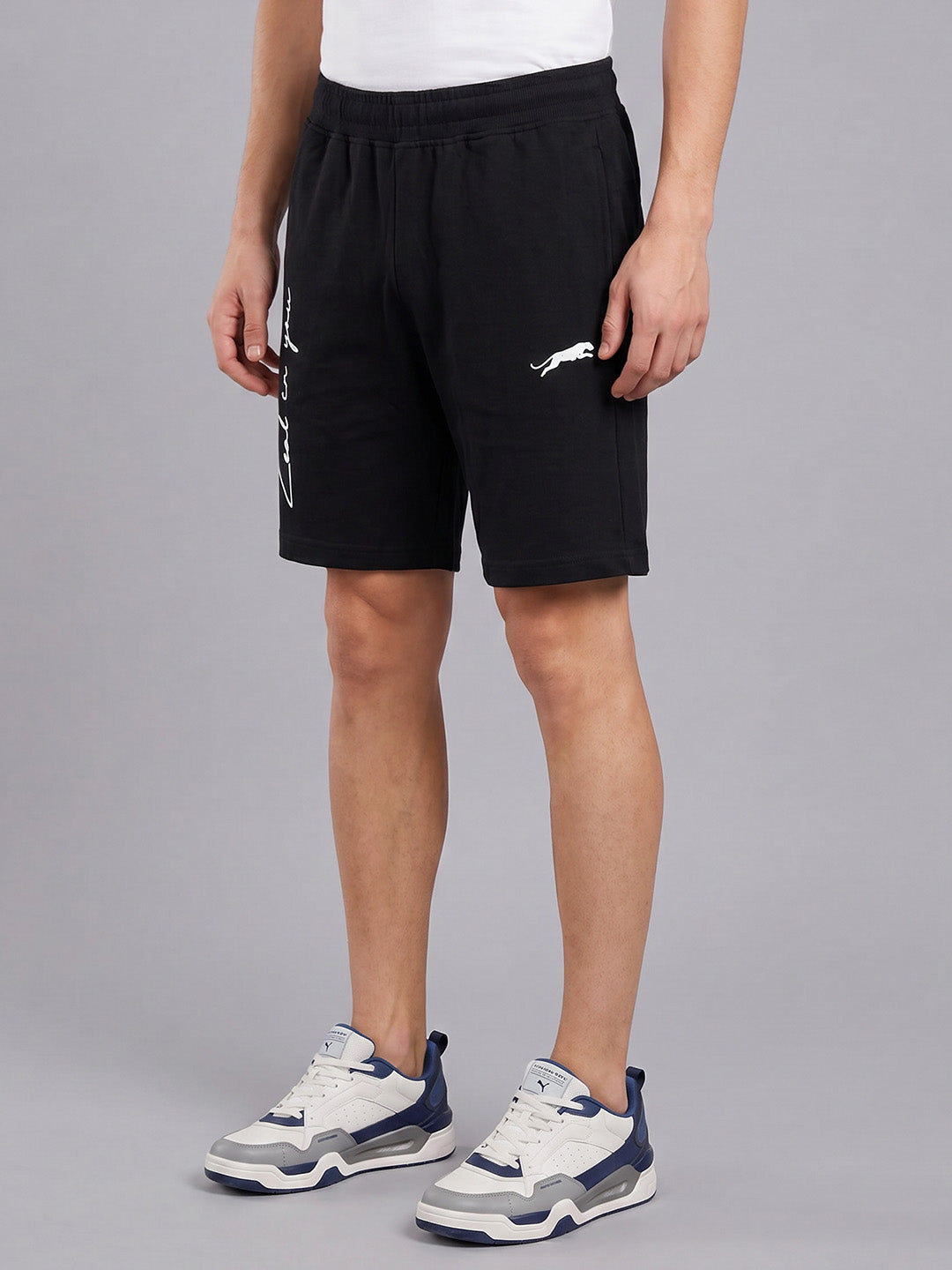 ARDEUR ZEAL IN YOU Men's Black Regular Fit Cursive Branding Typography Shorts