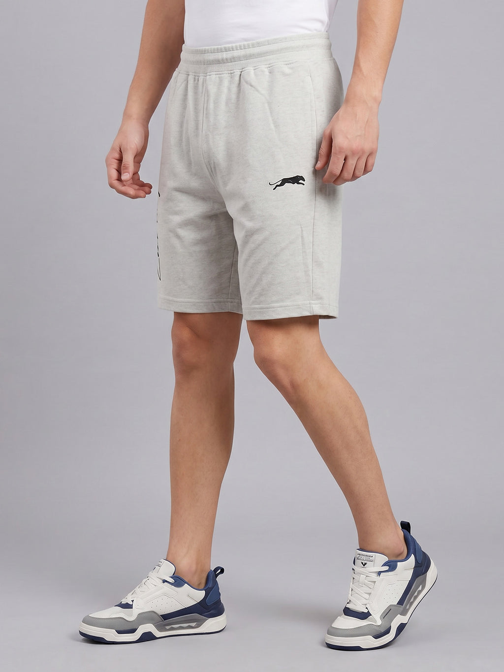 ARDEUR ZEAL IN YOU Men's White Melange Regular Fit Cursive Branding Typography Shorts