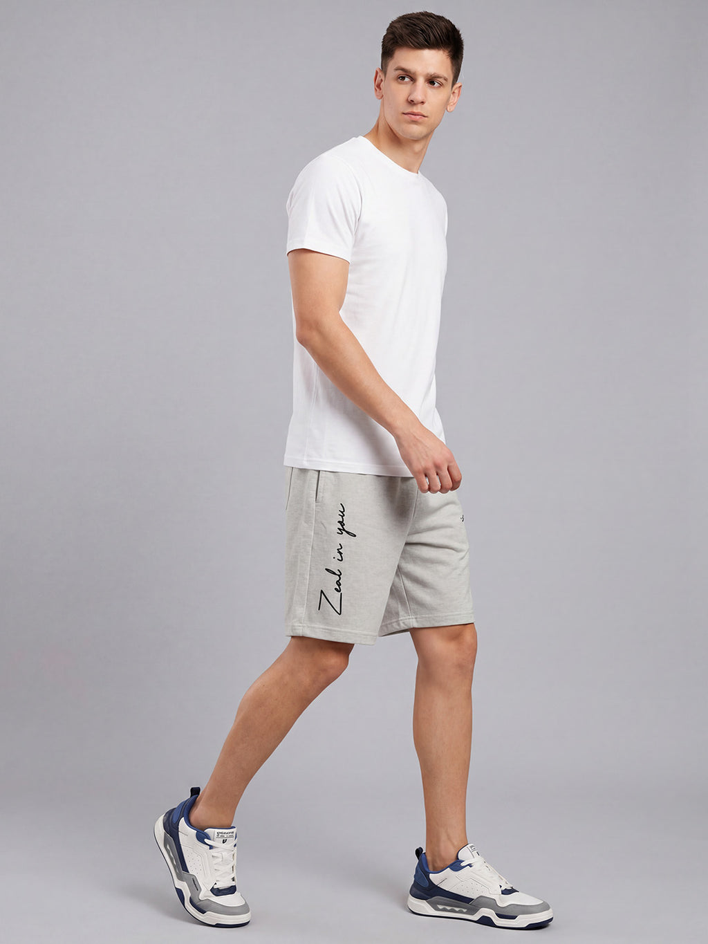 ARDEUR ZEAL IN YOU Men's White Melange Regular Fit Cursive Branding Typography Shorts