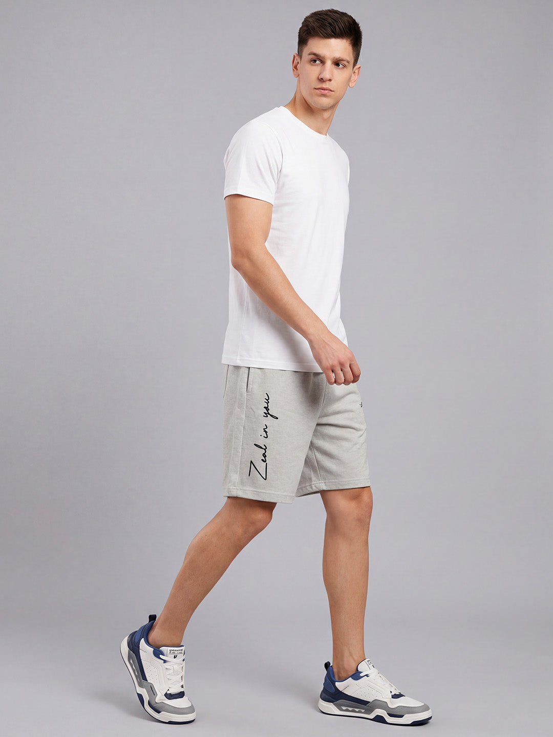 ARDEUR ZEAL IN YOU Men's White Melange Regular Fit Cursive Branding Typography Shorts