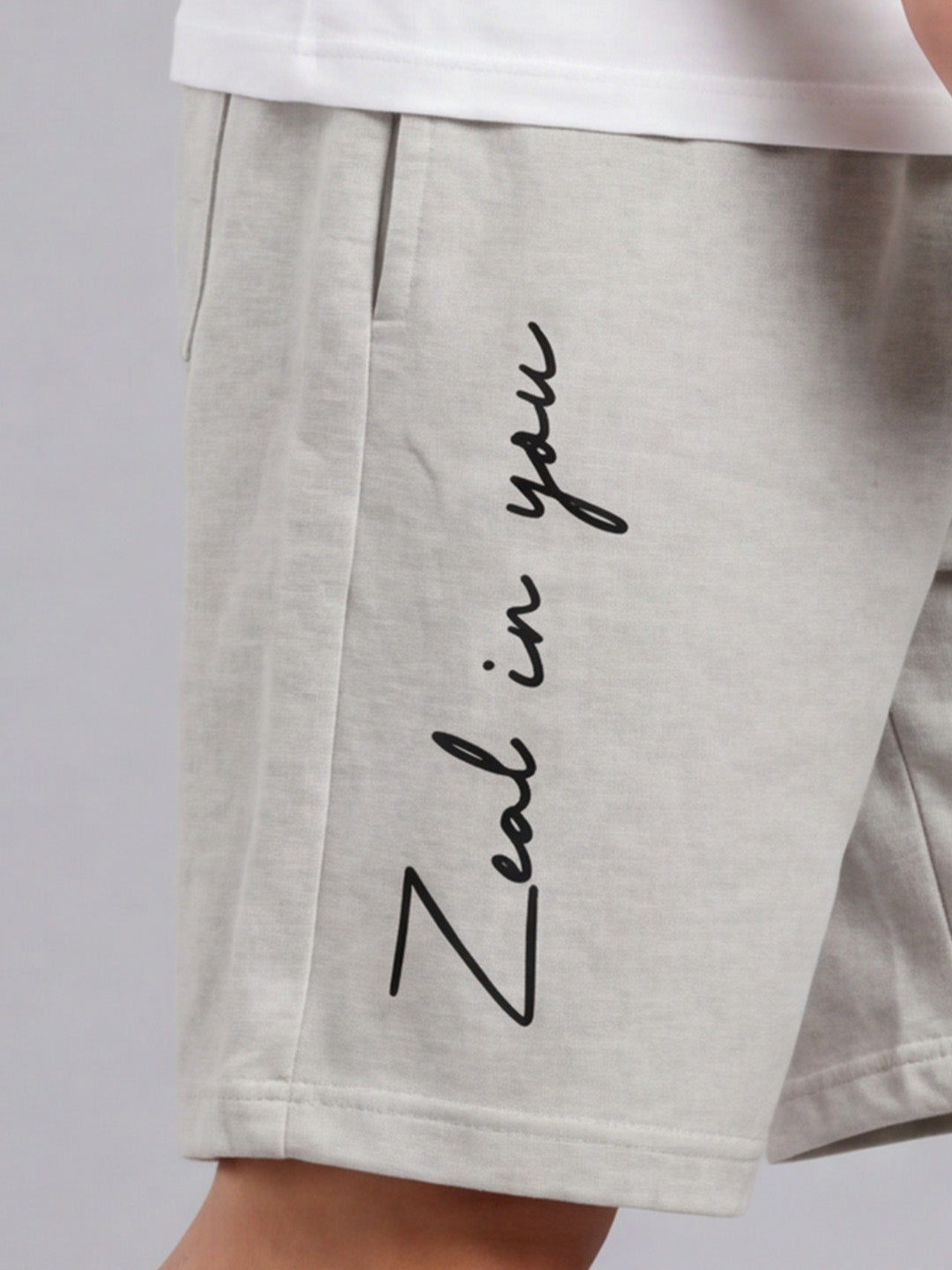 ARDEUR ZEAL IN YOU Men's White Melange Regular Fit Cursive Branding Typography Shorts