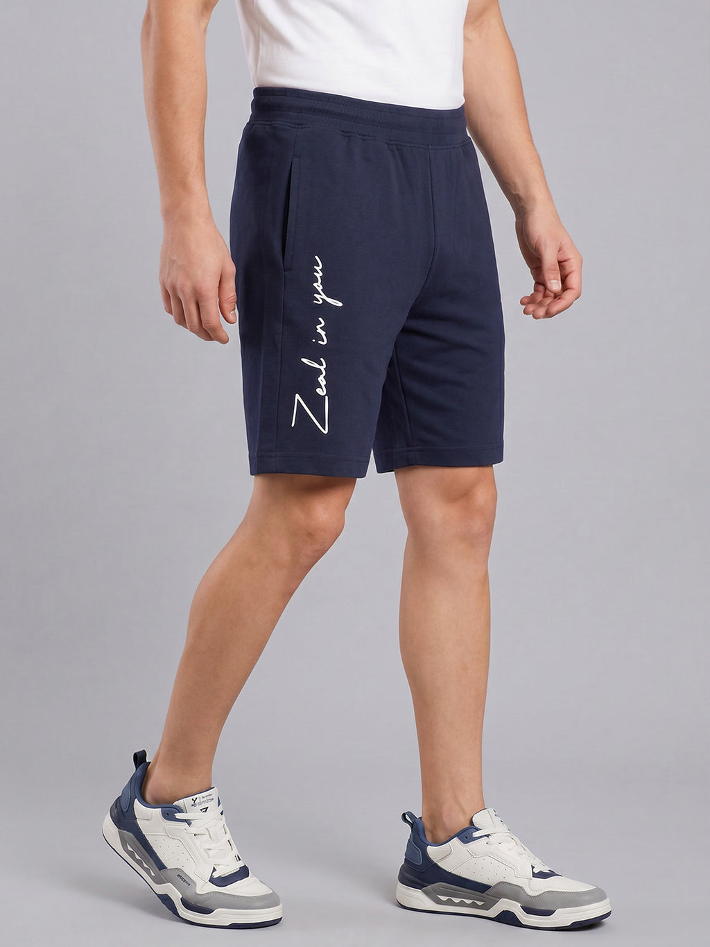 ARDEUR ZEAL IN YOU Men's Navy Regular Fit Cursive Branding Typography Shorts