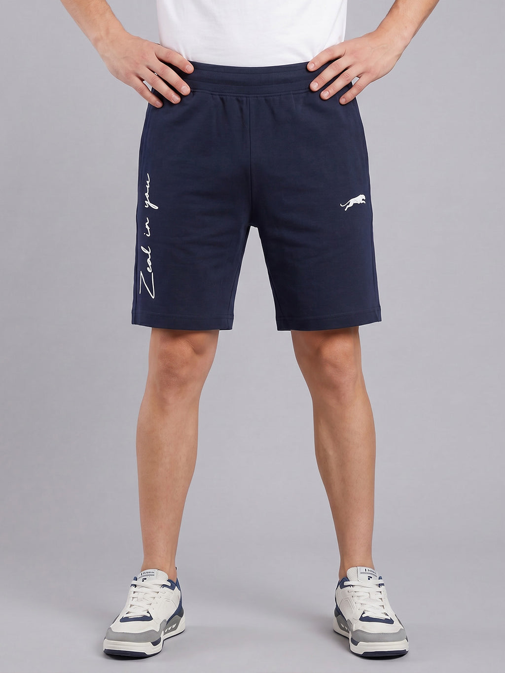 ARDEUR ZEAL IN YOU Men's Navy Regular Fit Cursive Branding Typography Shorts