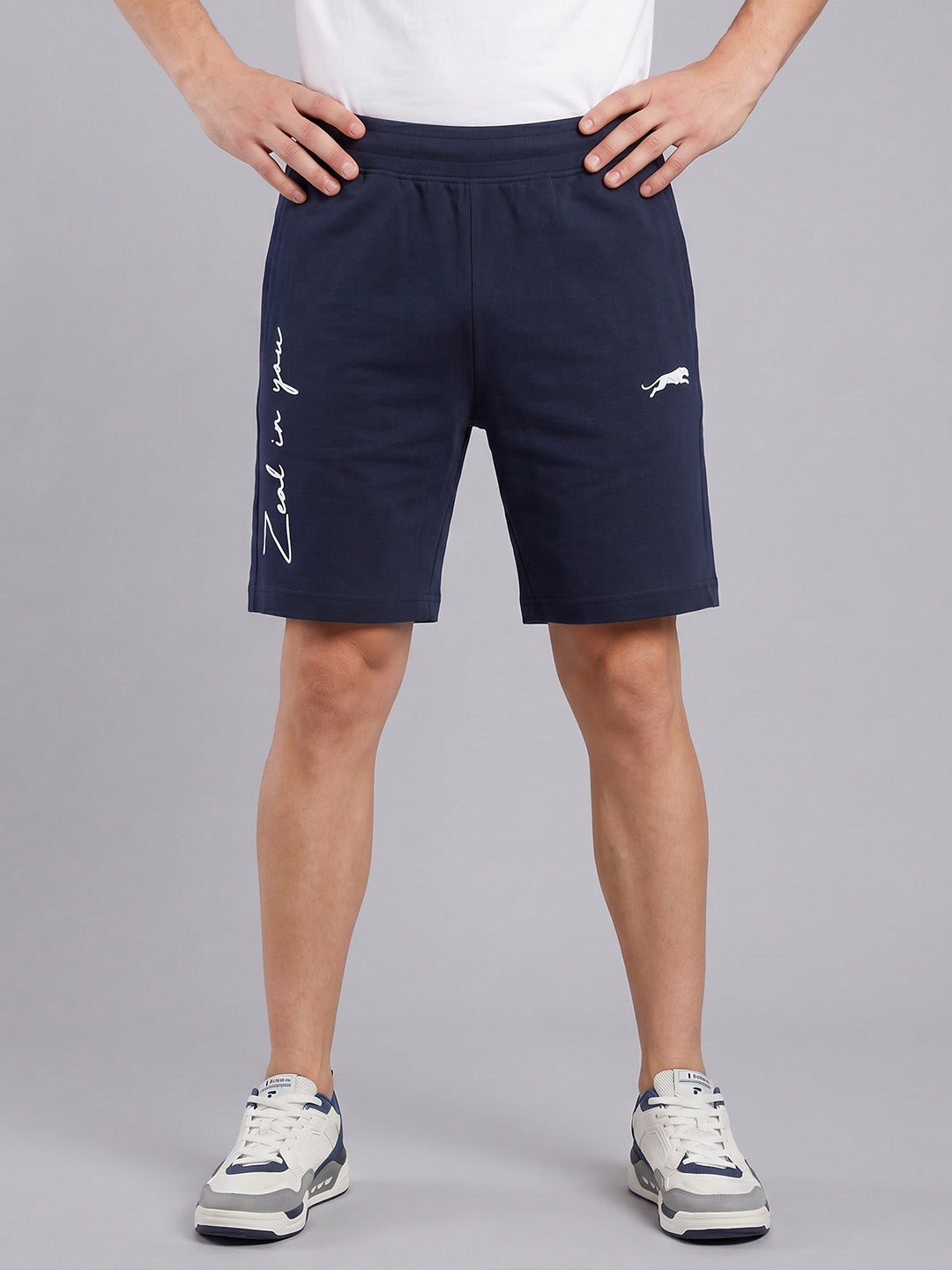 ARDEUR ZEAL IN YOU Men's Navy Regular Fit Cursive Branding Typography Shorts