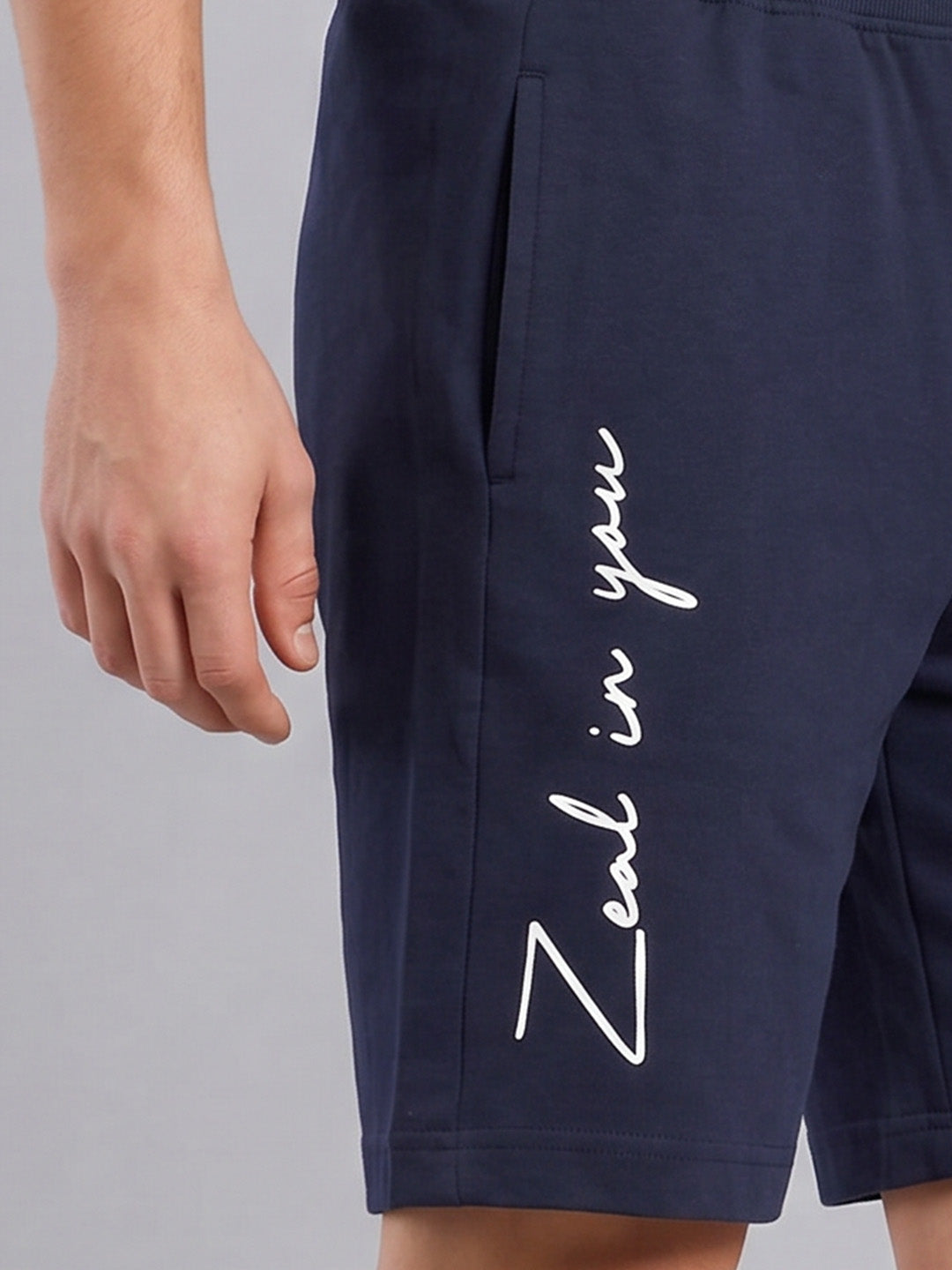 ARDEUR ZEAL IN YOU Men's Navy Regular Fit Cursive Branding Typography Shorts