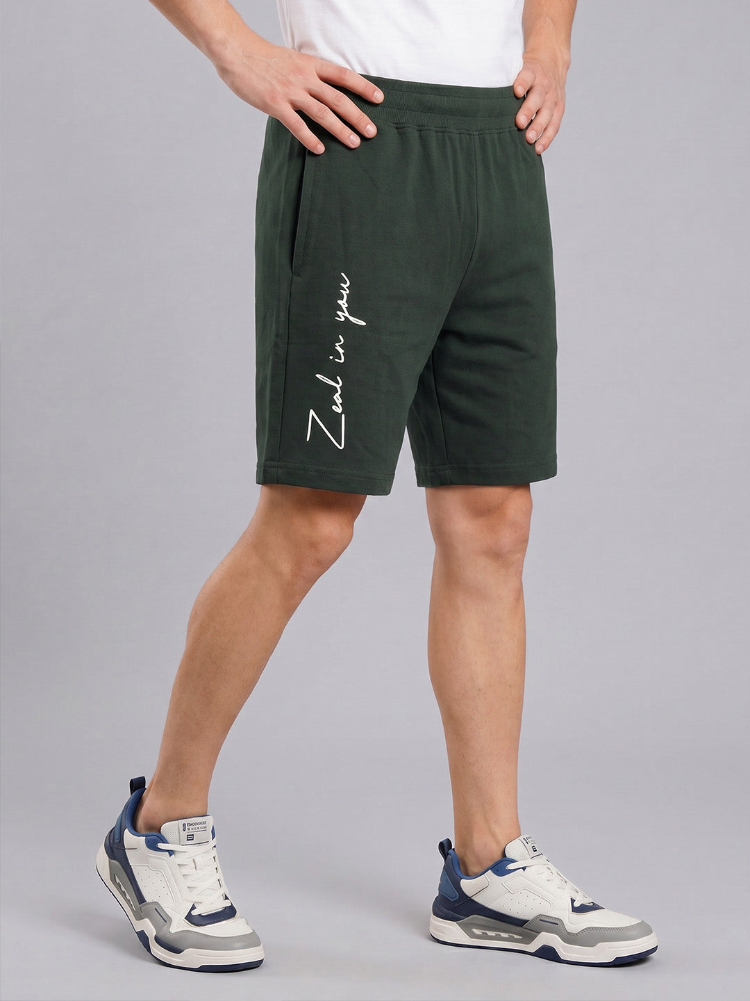 ARDEUR ZEAL IN YOU Men's Olive Regular Fit Cursive Branding Typography Shorts