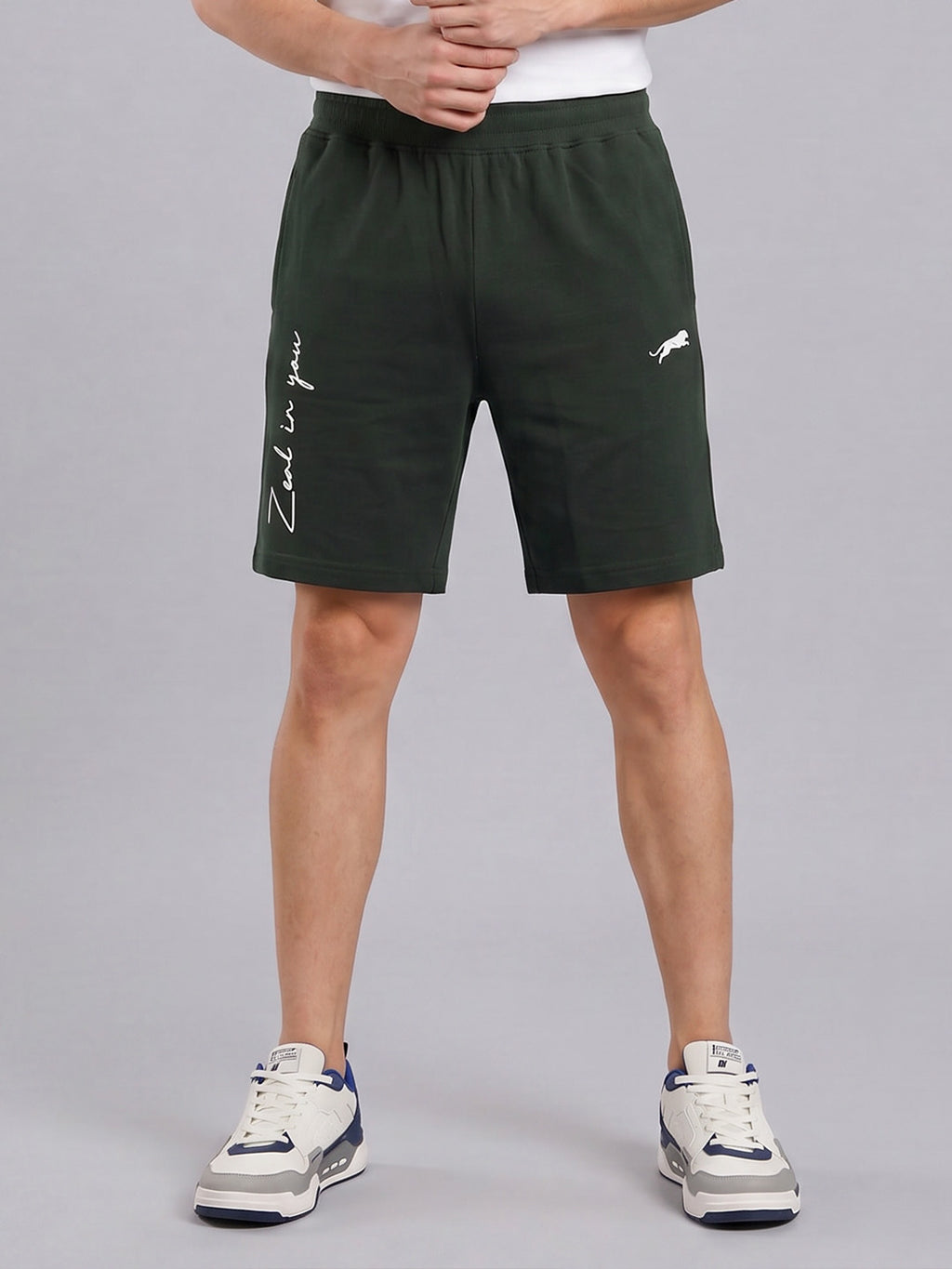 ARDEUR ZEAL IN YOU Men's Olive Regular Fit Cursive Branding Typography Shorts