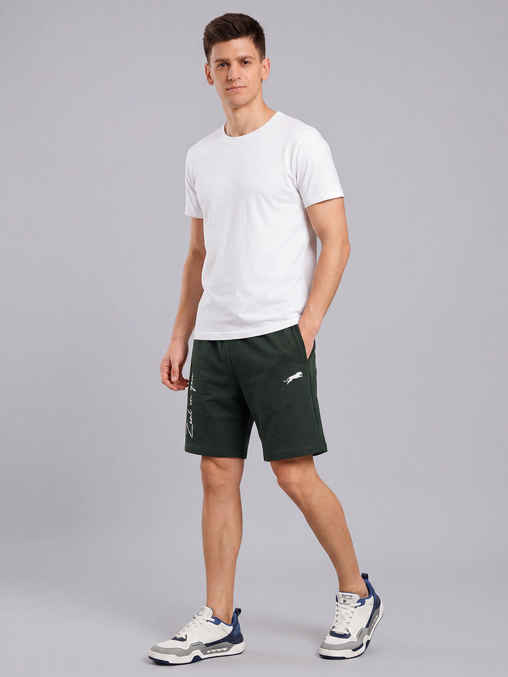ARDEUR ZEAL IN YOU Men's Olive Regular Fit Cursive Branding Typography Shorts