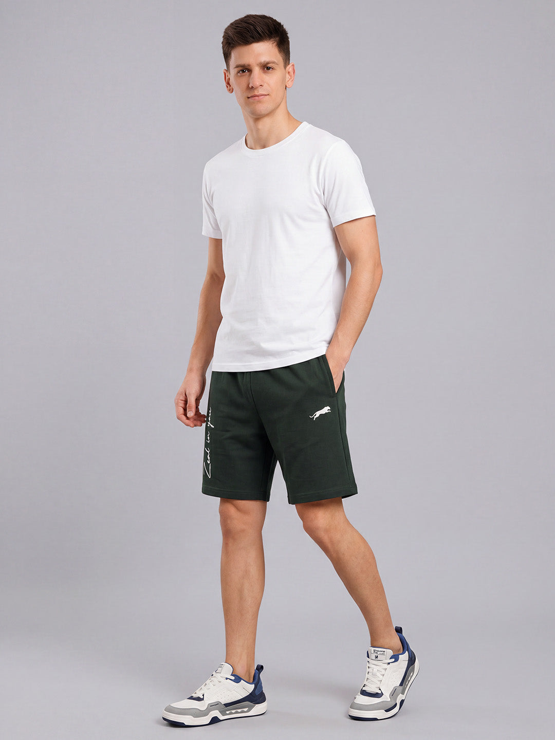ARDEUR ZEAL IN YOU Men's Olive Regular Fit Cursive Branding Typography Shorts
