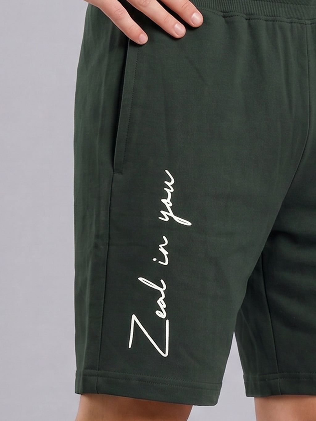 ARDEUR ZEAL IN YOU Men's Olive Regular Fit Cursive Branding Typography Shorts