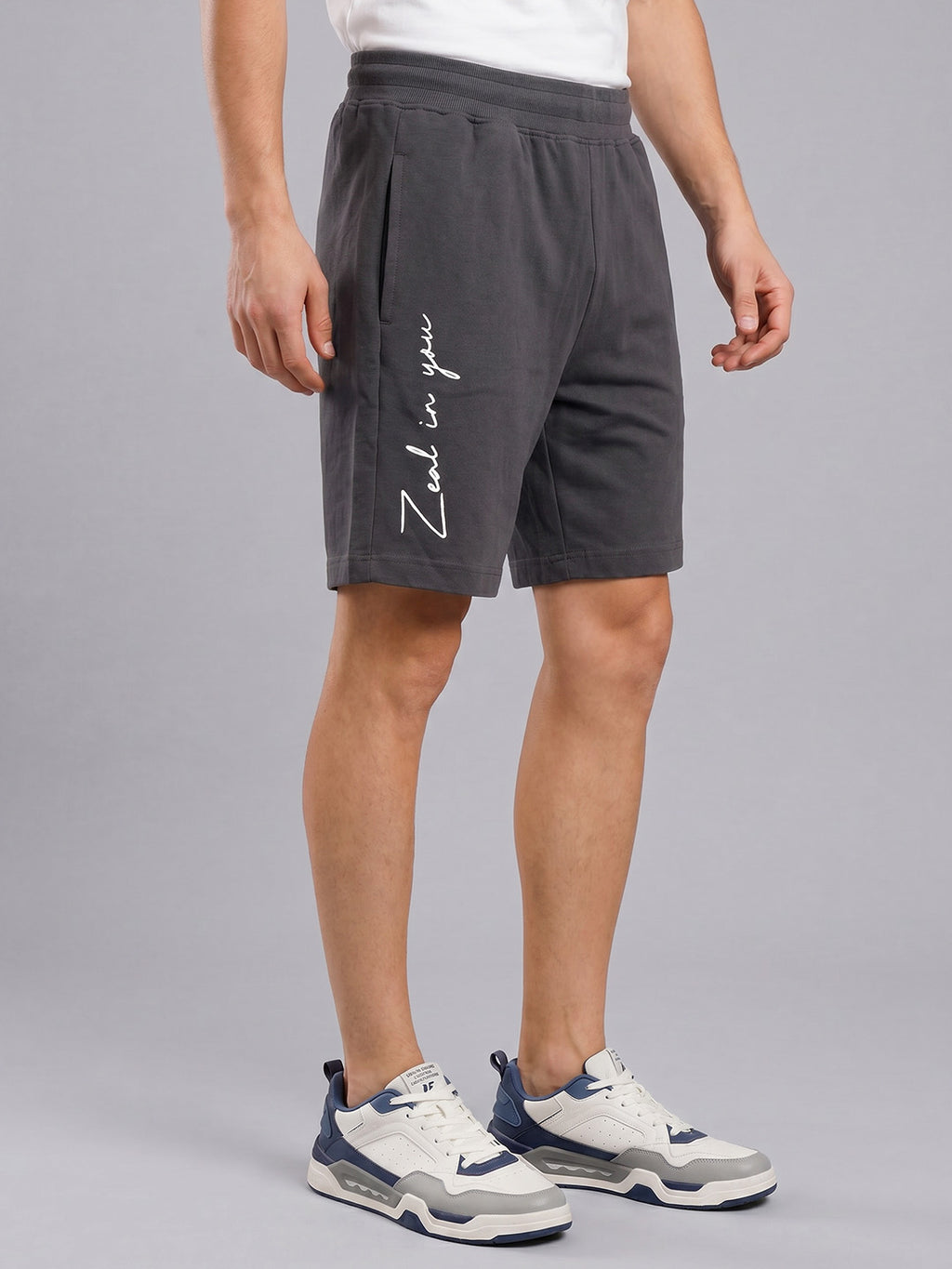 ARDEUR ZEAL IN YOU Men's Steel Grey Regular Fit Cursive Branding Typography Shorts