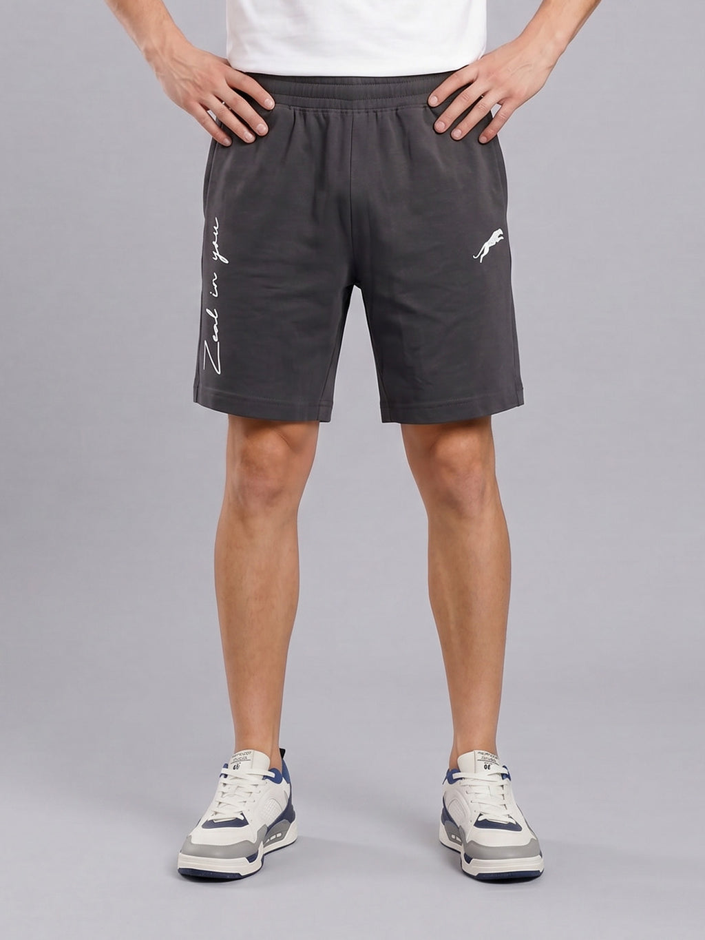 ARDEUR ZEAL IN YOU Men's Steel Grey Regular Fit Cursive Branding Typography Shorts
