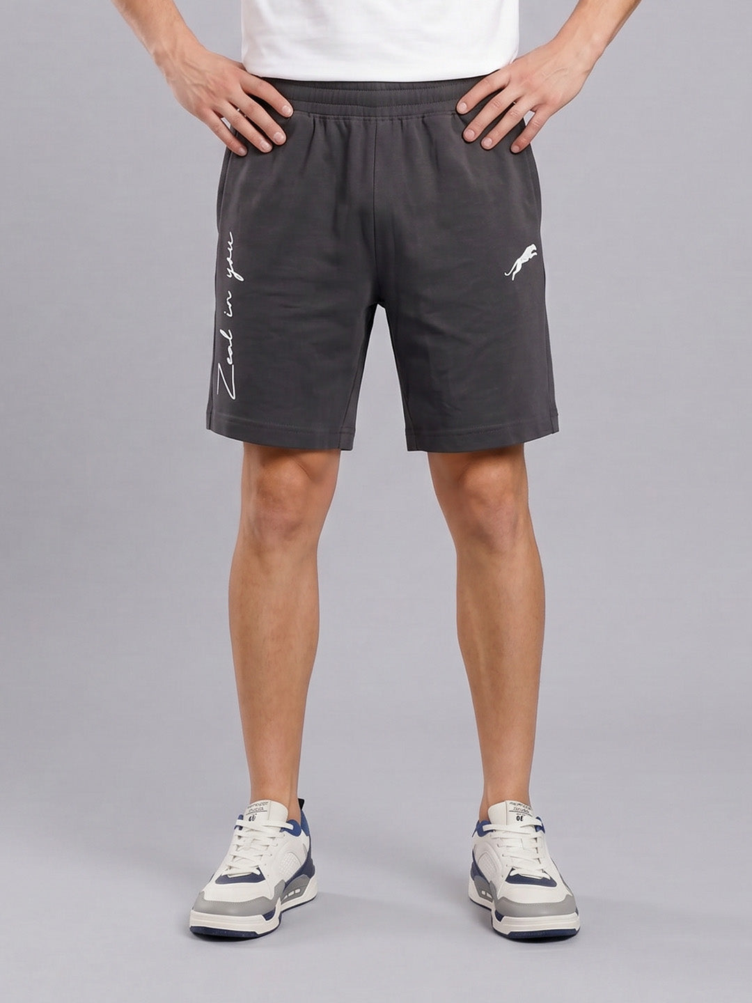 ARDEUR ZEAL IN YOU Men's Steel Grey Regular Fit Cursive Branding Typography Shorts