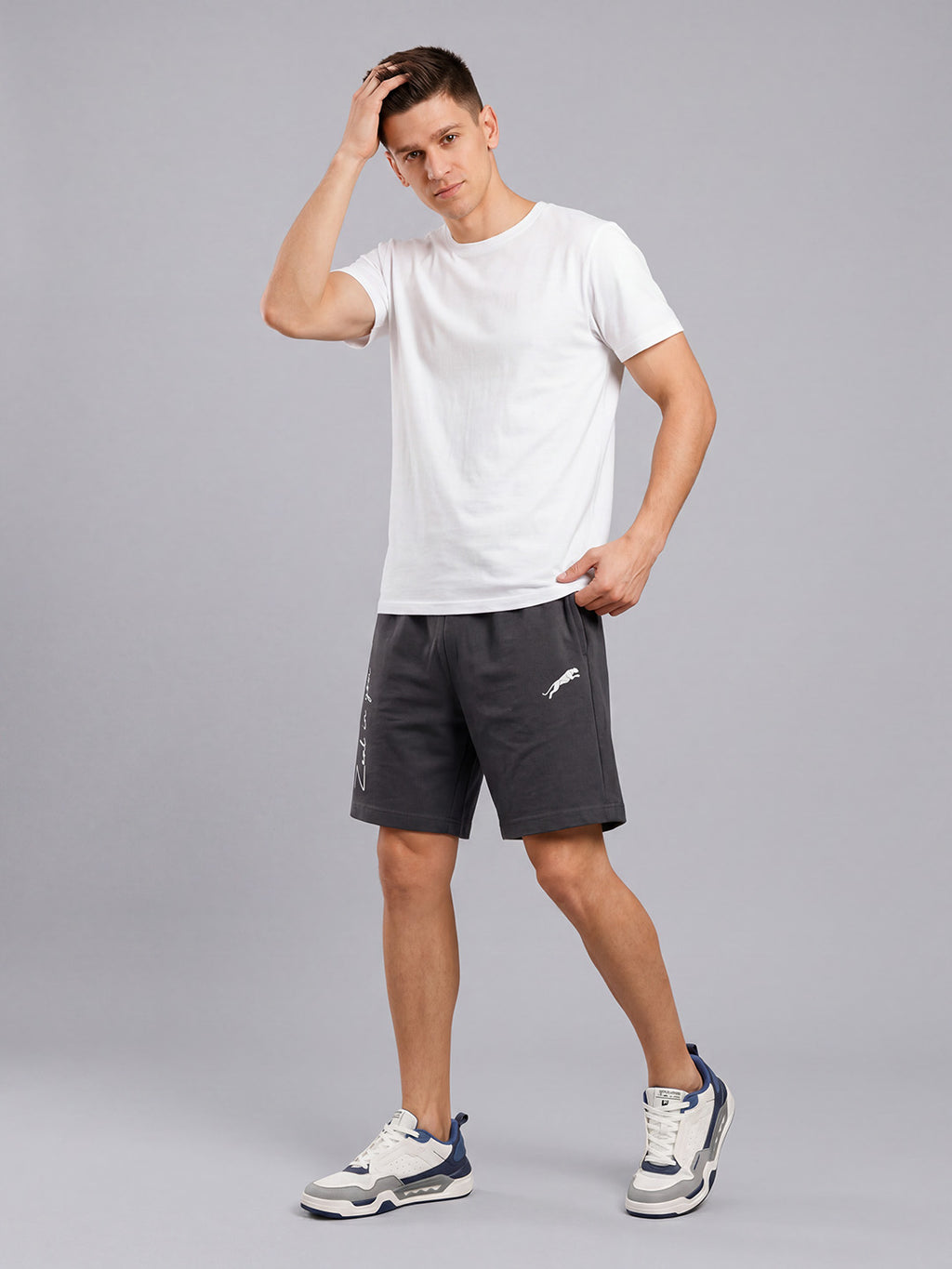 ARDEUR ZEAL IN YOU Men's Steel Grey Regular Fit Cursive Branding Typography Shorts