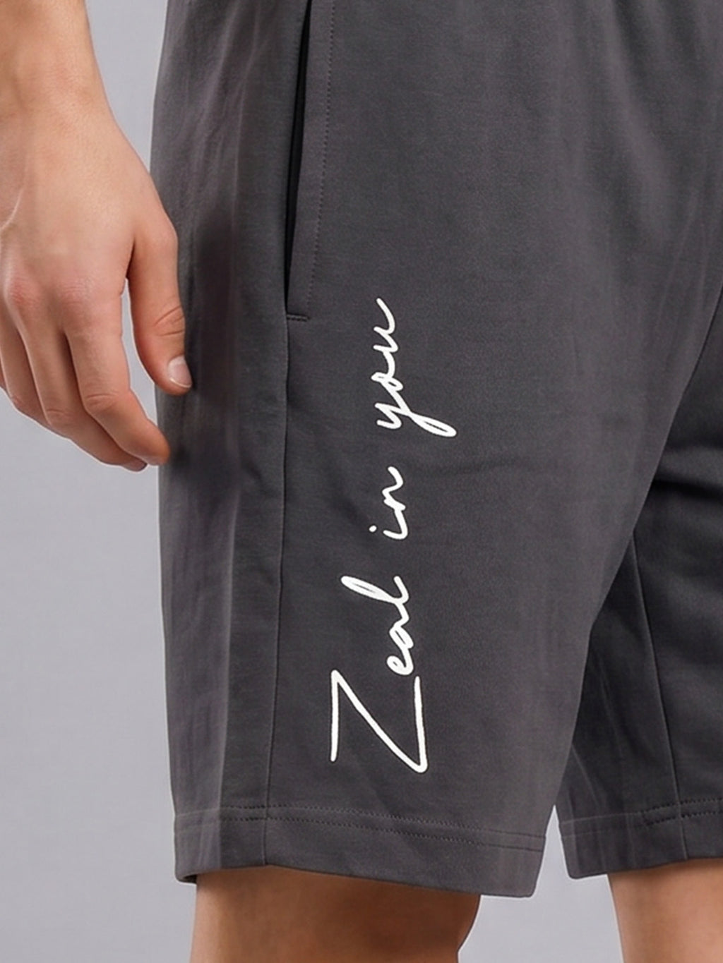 ARDEUR ZEAL IN YOU Men's Steel Grey Regular Fit Cursive Branding Typography Shorts