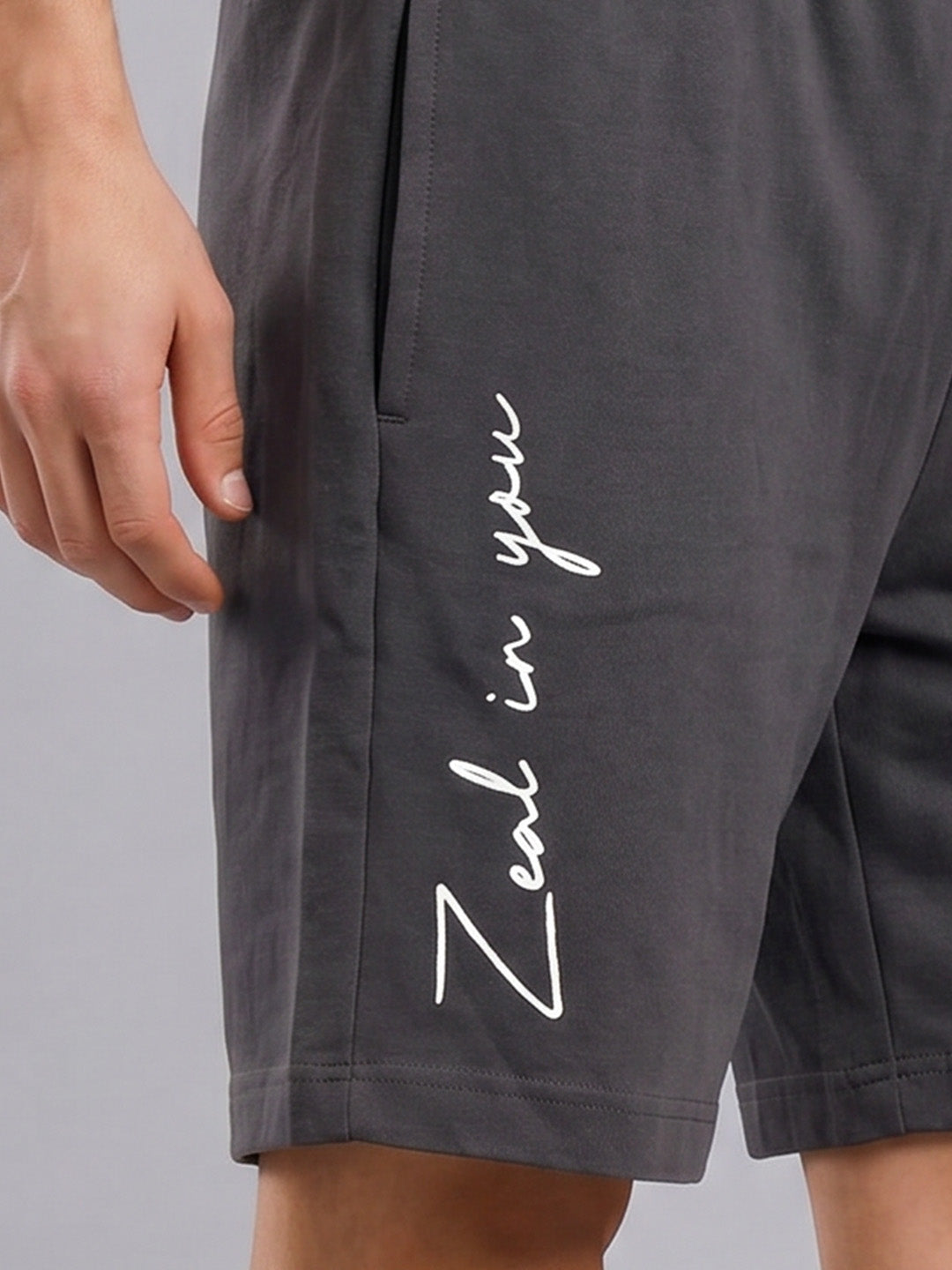 ARDEUR ZEAL IN YOU Men's Steel Grey Regular Fit Cursive Branding Typography Shorts