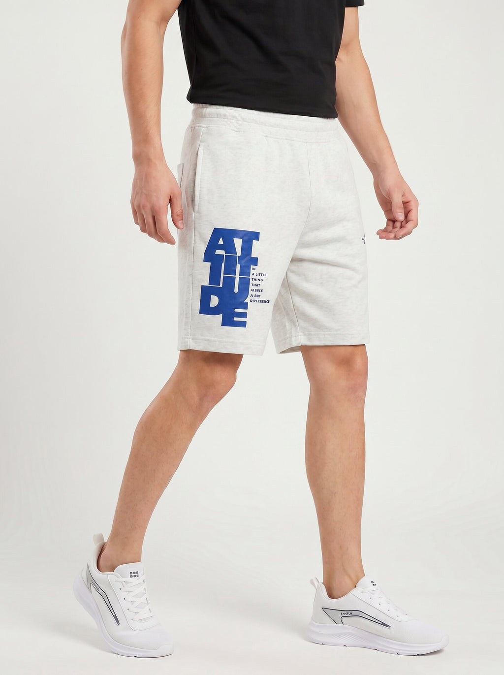 ARDEUR ZEAL IN YOU Men's White Melange Regular Fit Attitude Typography Shorts