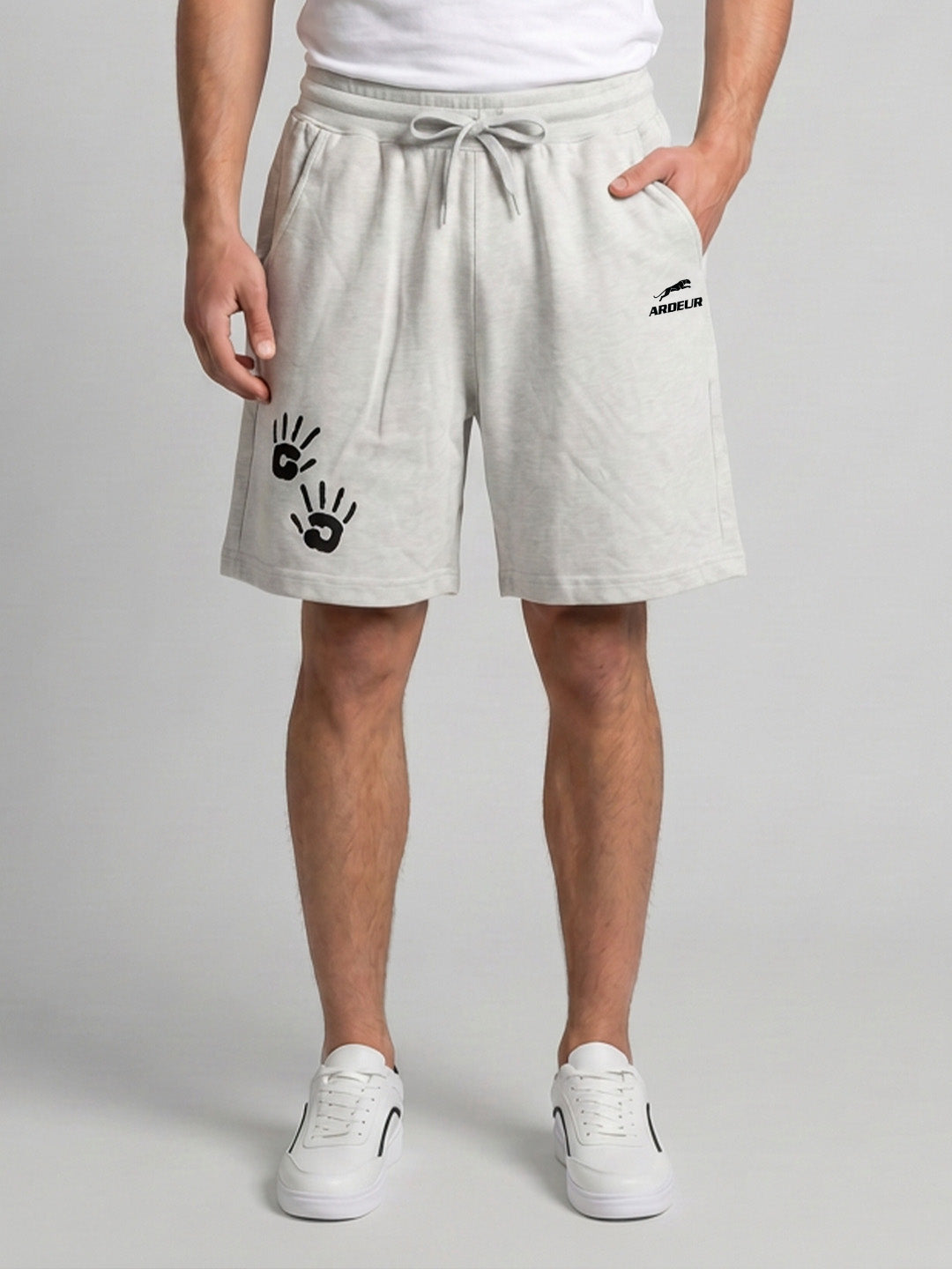 ARDEUR ZEAL IN YOU Men's White Melange Relaxed Fit Shorts