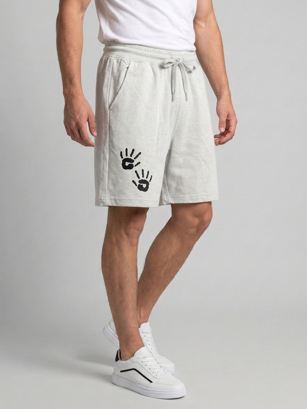 ARDEUR ZEAL IN YOU Men's White Melange Relaxed Fit Shorts