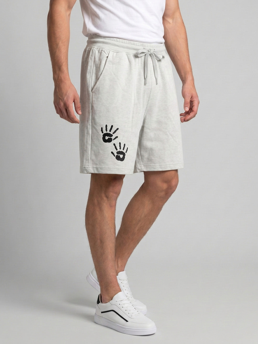 ARDEUR ZEAL IN YOU Men's White Melange Relaxed Fit Shorts