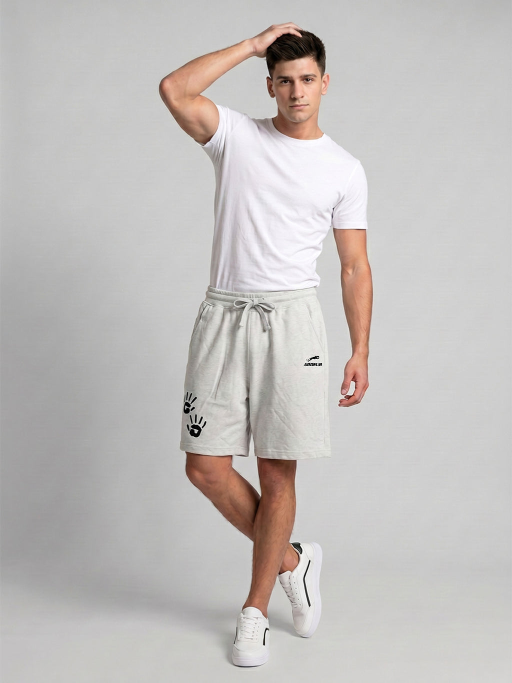 ARDEUR ZEAL IN YOU Men's White Melange Relaxed Fit Shorts