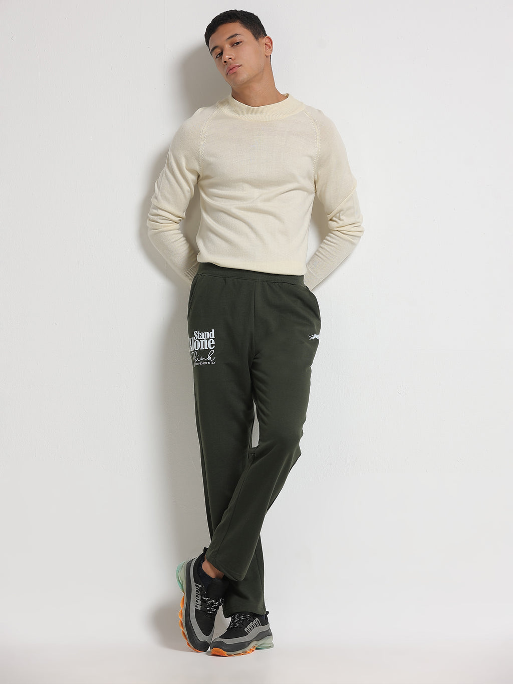 ARDEUR ZEAL IN YOU Men's Regular Fit Cotton Blend Track Pants - Olive
