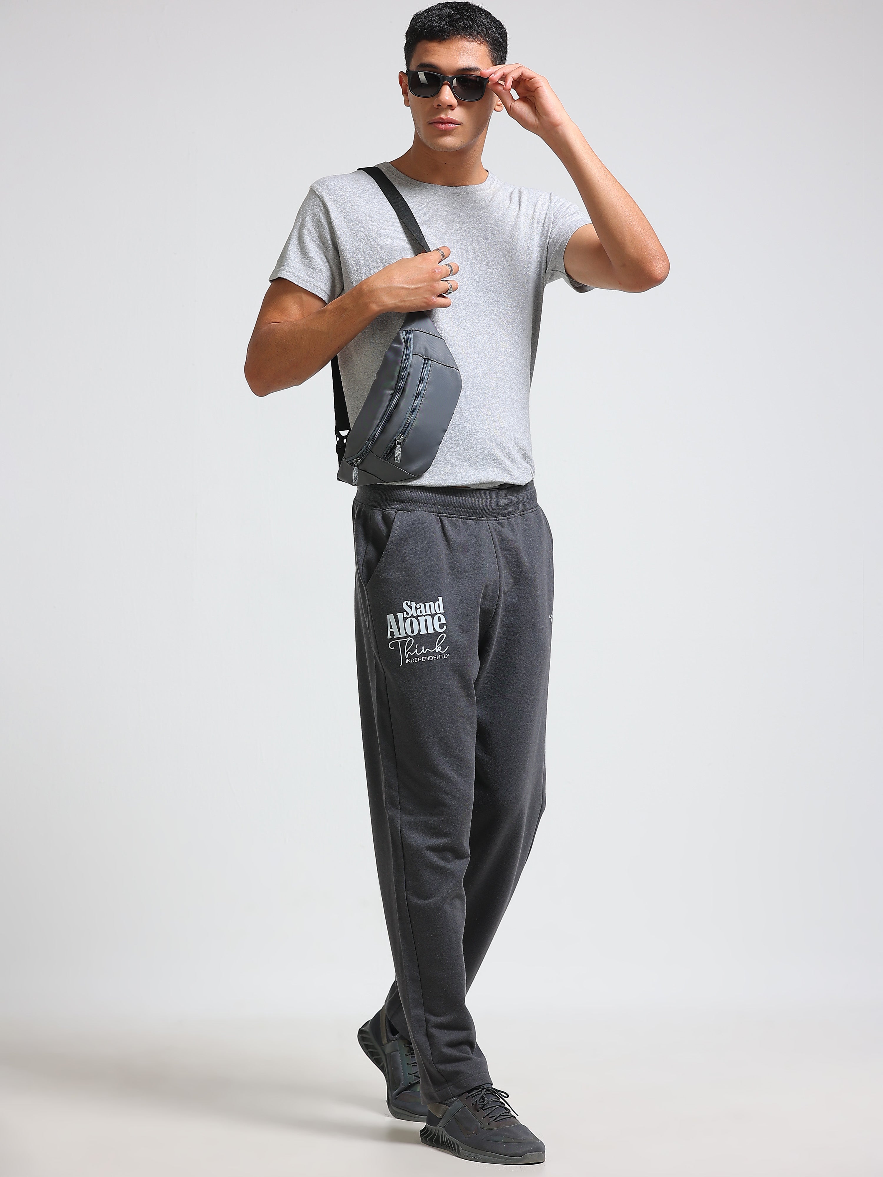 ARDEUR ZEAL IN YOU Men's Regular Fit Cotton Blend Track Pants - Steel Grey