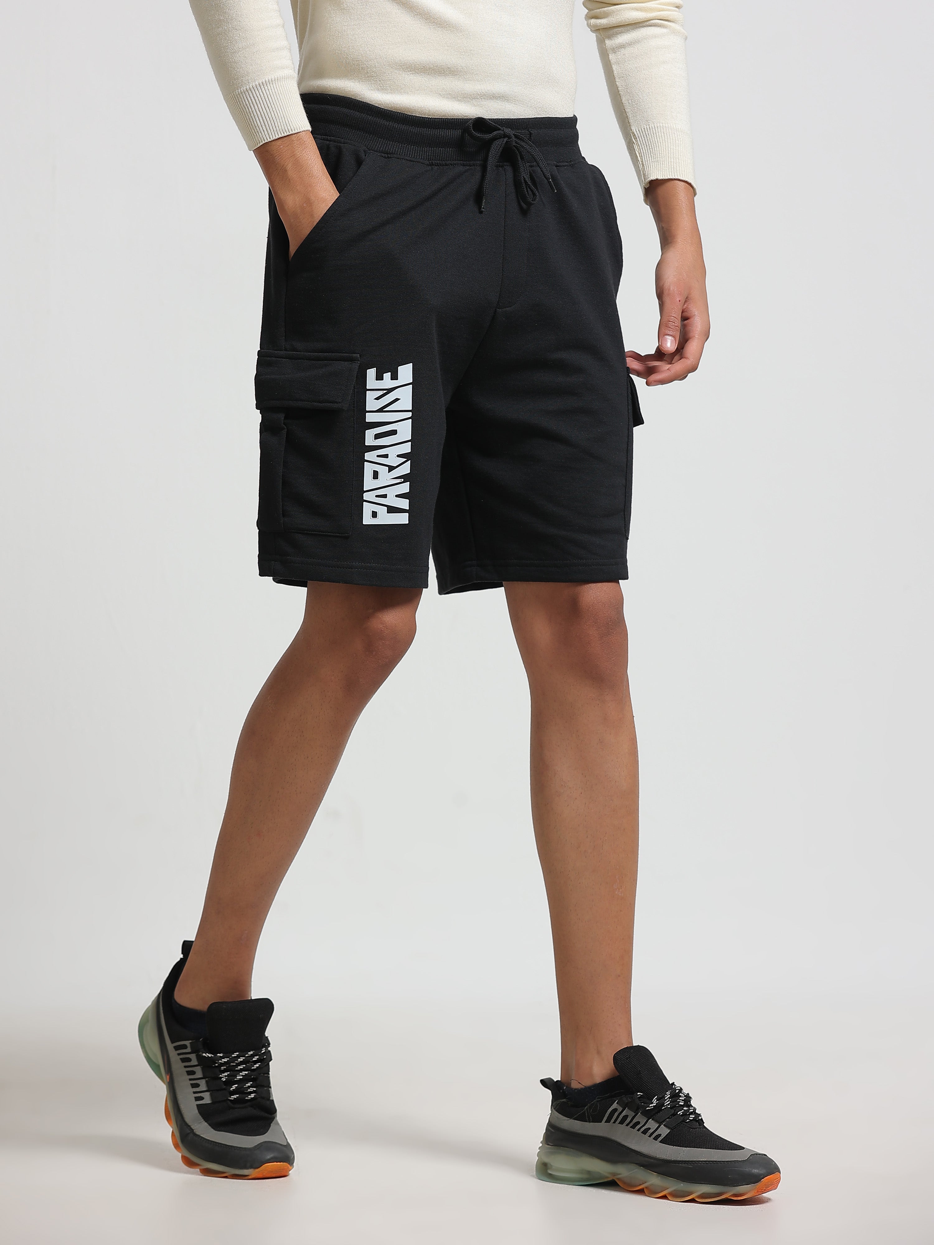 ARDEUR ZEAL IN YOU Men's Relaxed Fit Cotton Blend Cargo Shorts - Black