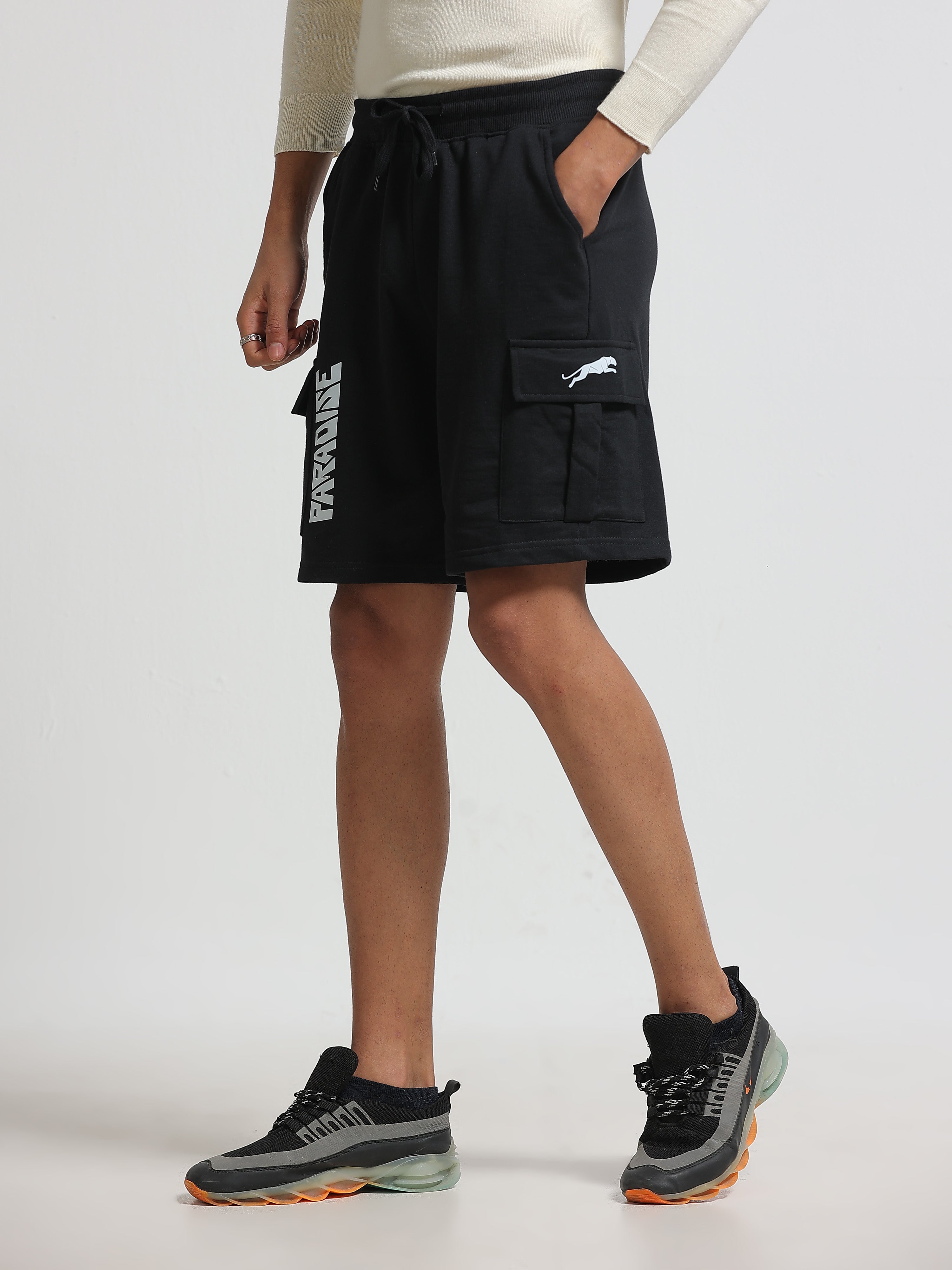 ARDEUR ZEAL IN YOU Men's Relaxed Fit Cotton Blend Cargo Shorts - Black