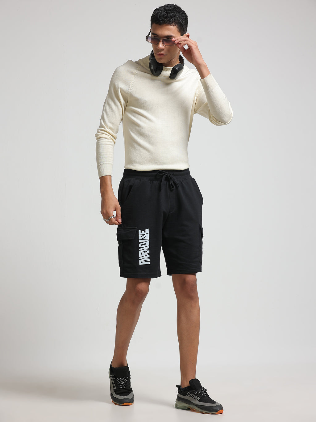 ARDEUR ZEAL IN YOU Men's Relaxed Fit Cotton Blend Cargo Shorts - Black
