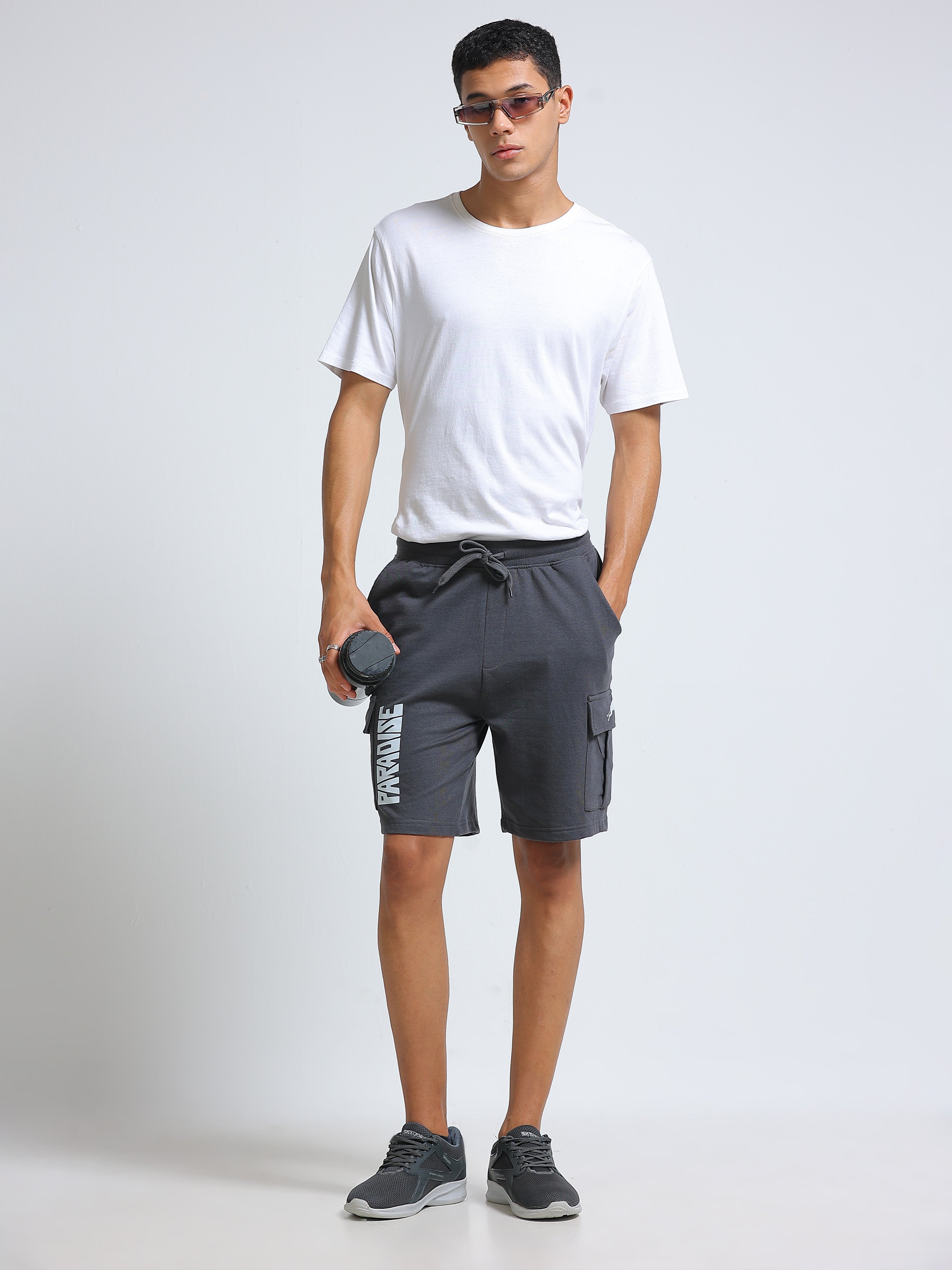 ARDEUR ZEAL IN YOU Men's Relaxed Fit Cotton Blend Cargo Shorts - Steel Grey