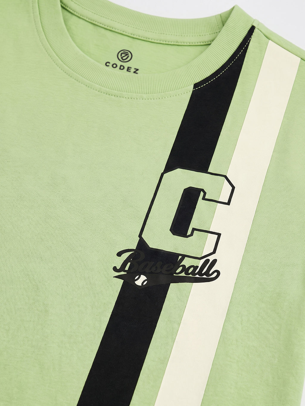 CODEZ Boys Relaxed Fit 100% Cotton Varsity Striped T-Shirt - Green