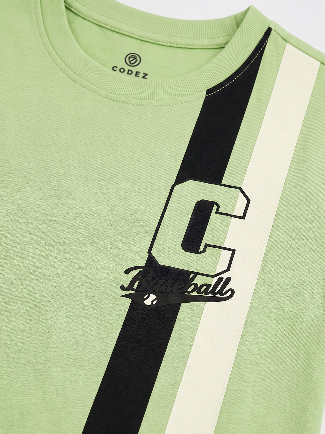CODEZ Boys Relaxed Fit 100% Cotton Varsity Striped T-Shirt - Green