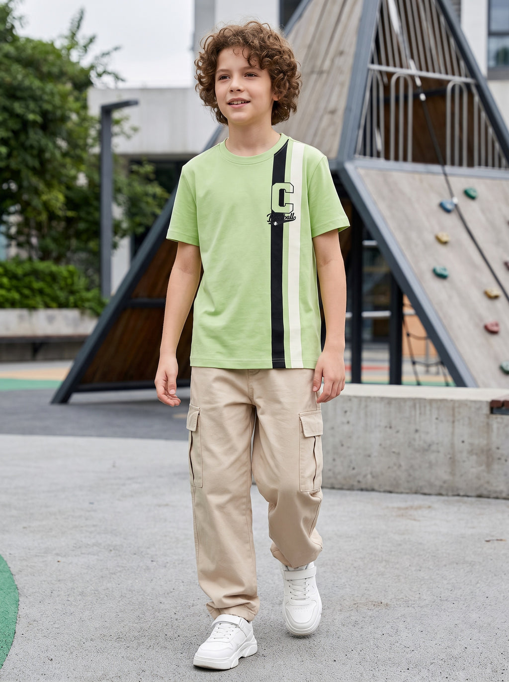 CODEZ Boys Relaxed Fit 100% Cotton Varsity Striped T-Shirt - Green