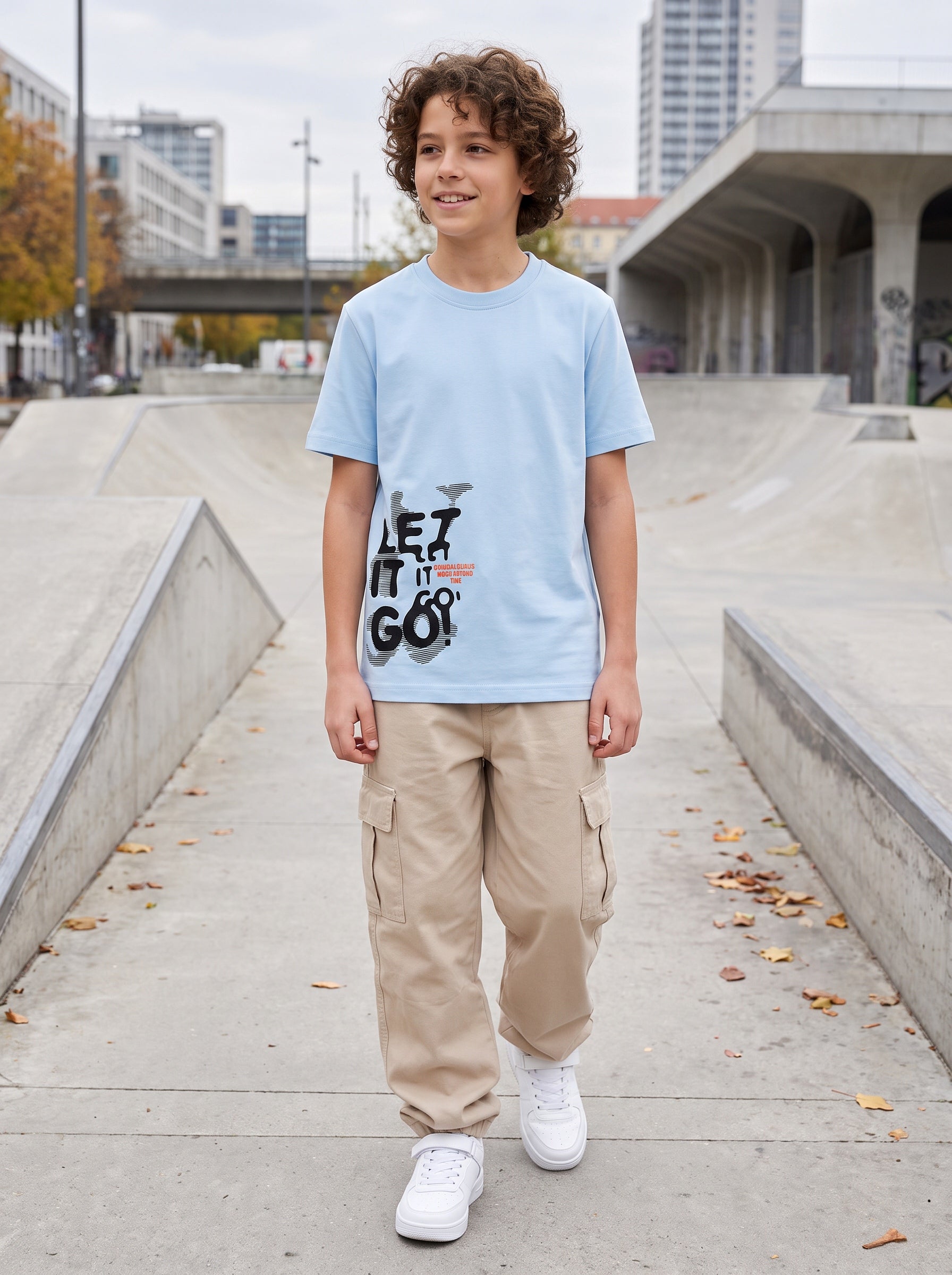 CODEZ Boys Relaxed Fit 100% Cotton Printed T-Shirt - Sky Blue