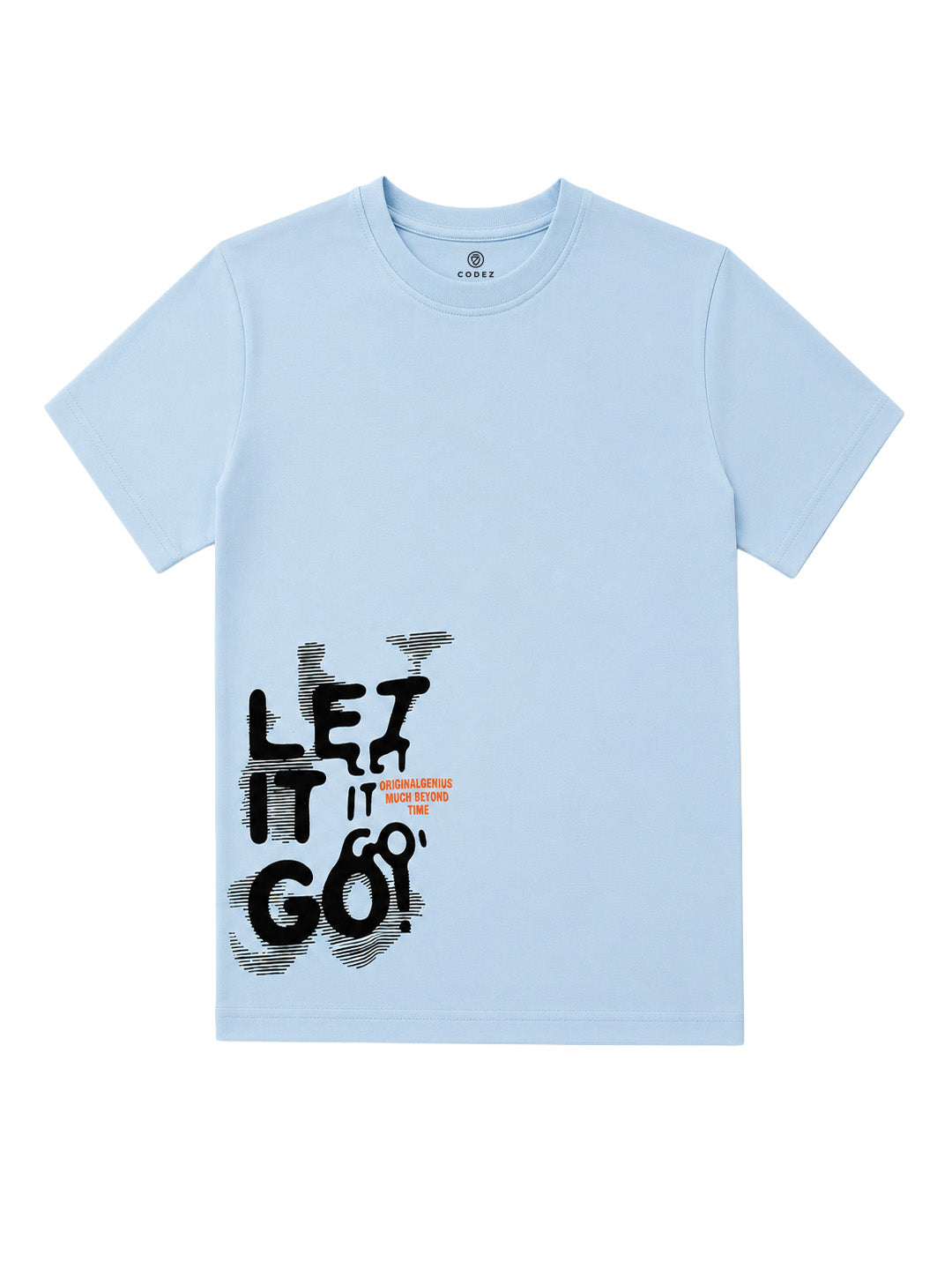 CODEZ Boys Relaxed Fit 100% Cotton Printed T-Shirt - Sky Blue