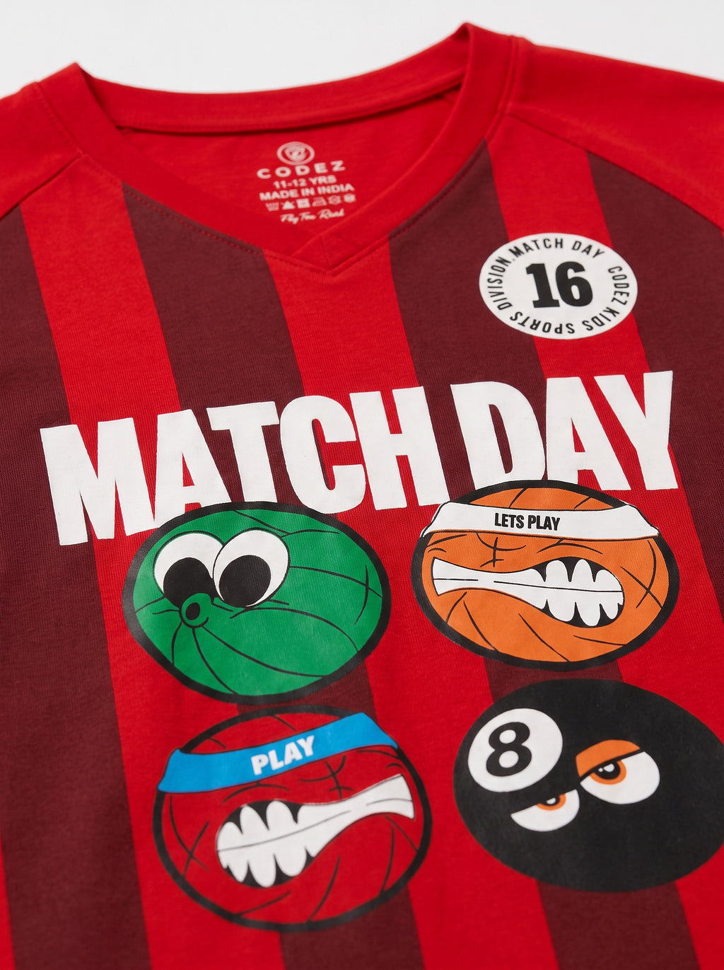CODEZ Boys Red Relaxed Fit Match Day V Neck Graphic T-Shirt