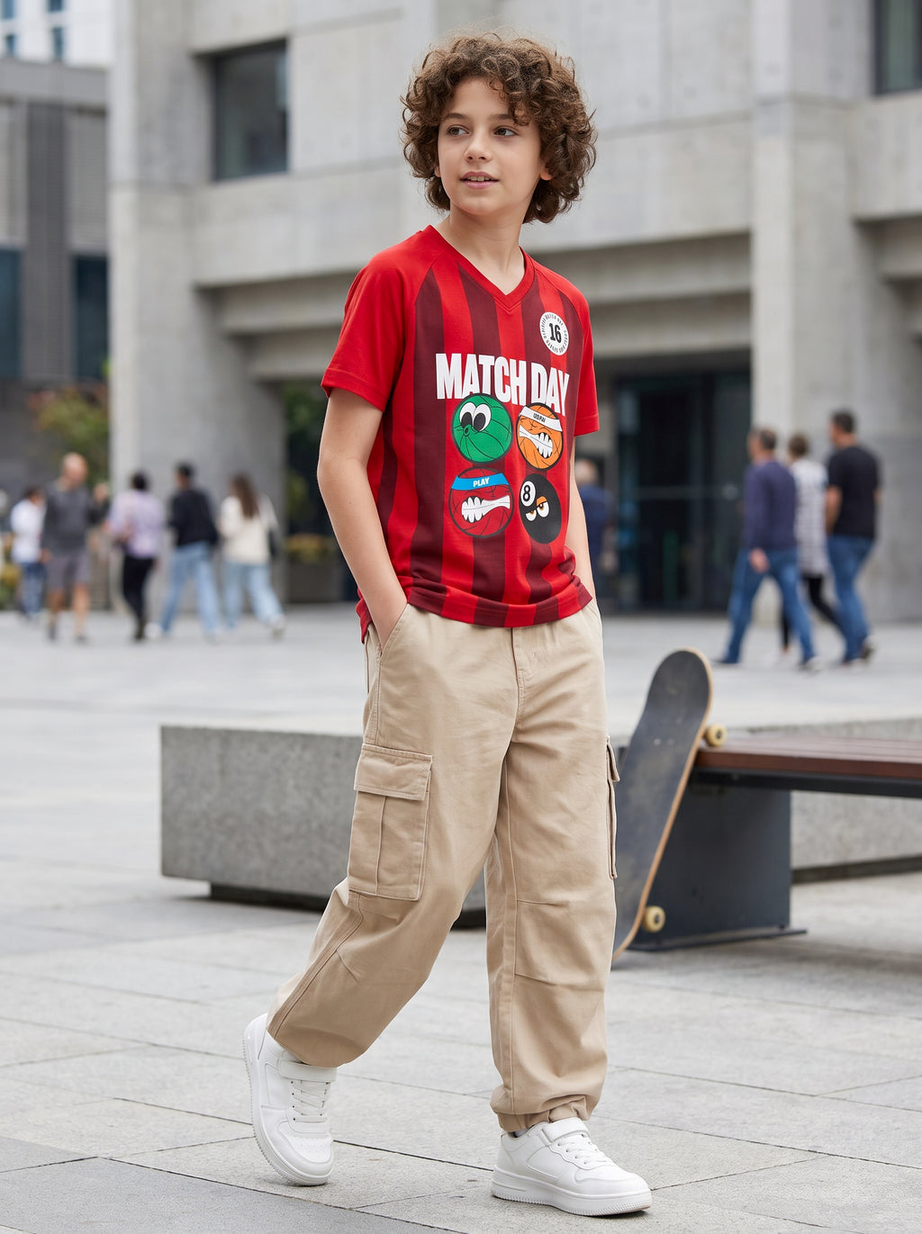 CODEZ Boys Red Relaxed Fit Match Day V Neck Graphic T-Shirt