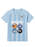 CODEZ Boys Sky Blue Relaxed Fit Match Day V Neck Graphic T-Shirt