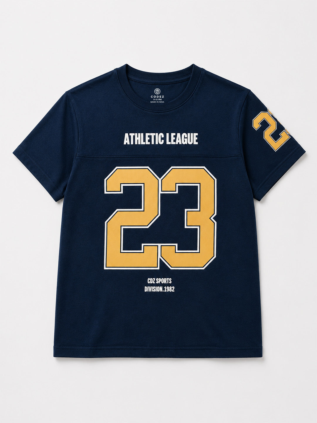 CODEZ Boys Navy Relaxed Fit Athletic League 23 Round Neck Graphic T-Shirt