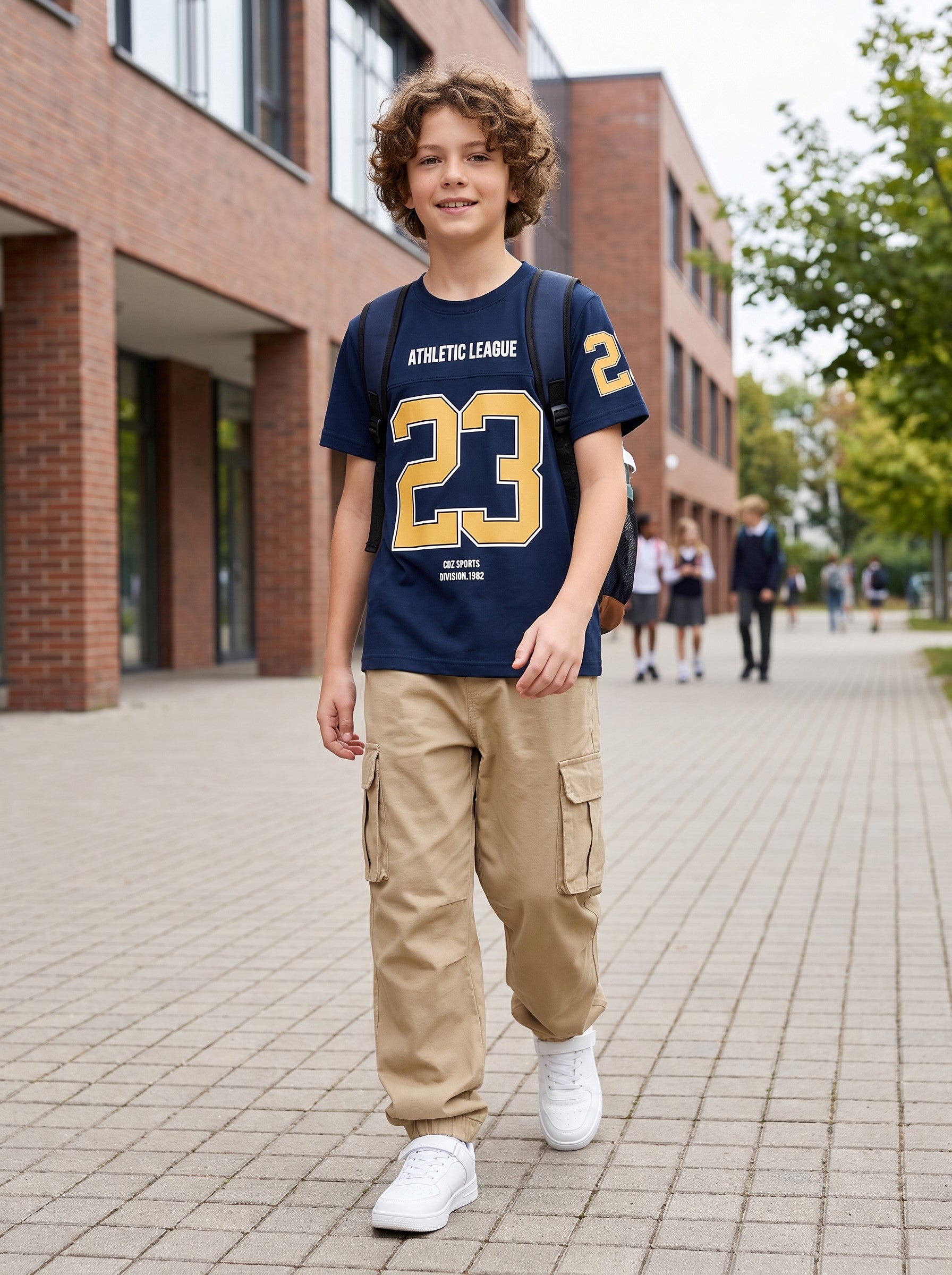 CODEZ Boys Navy Relaxed Fit Athletic League 23 Round Neck Graphic T-Shirt